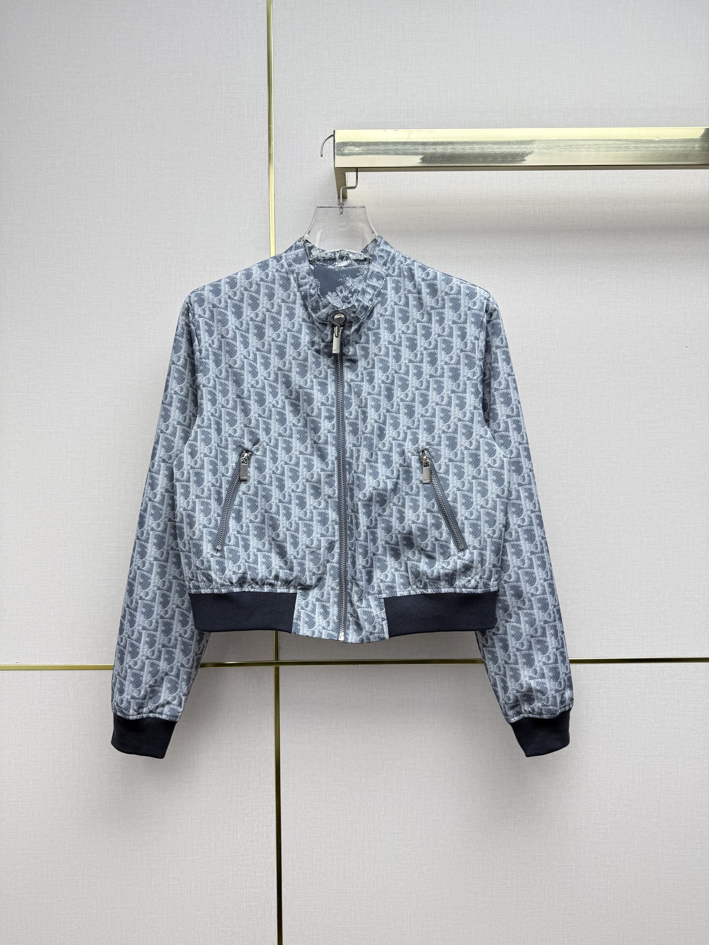 Light Blue Patterned Cropped Jacket