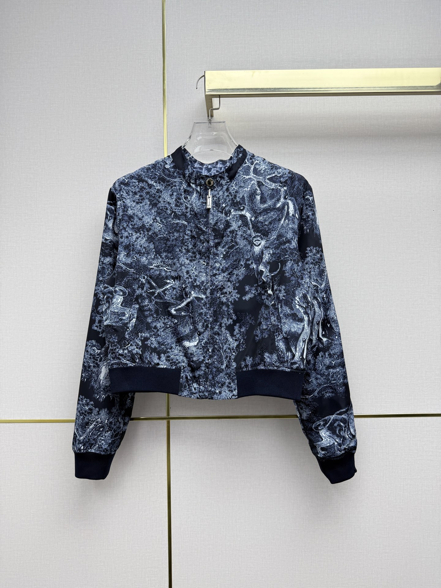 Blue Patterned Cropped Jacket