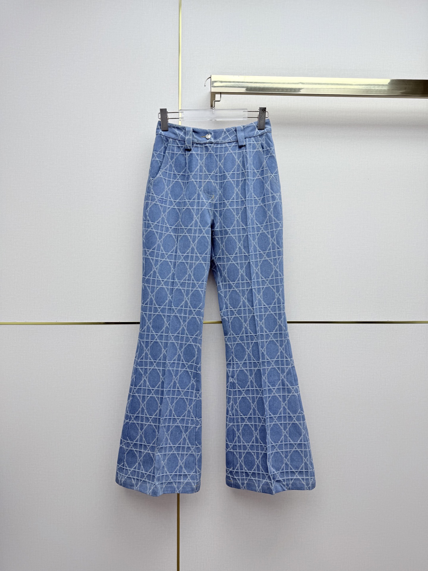 Blue Patterned Flared Pants