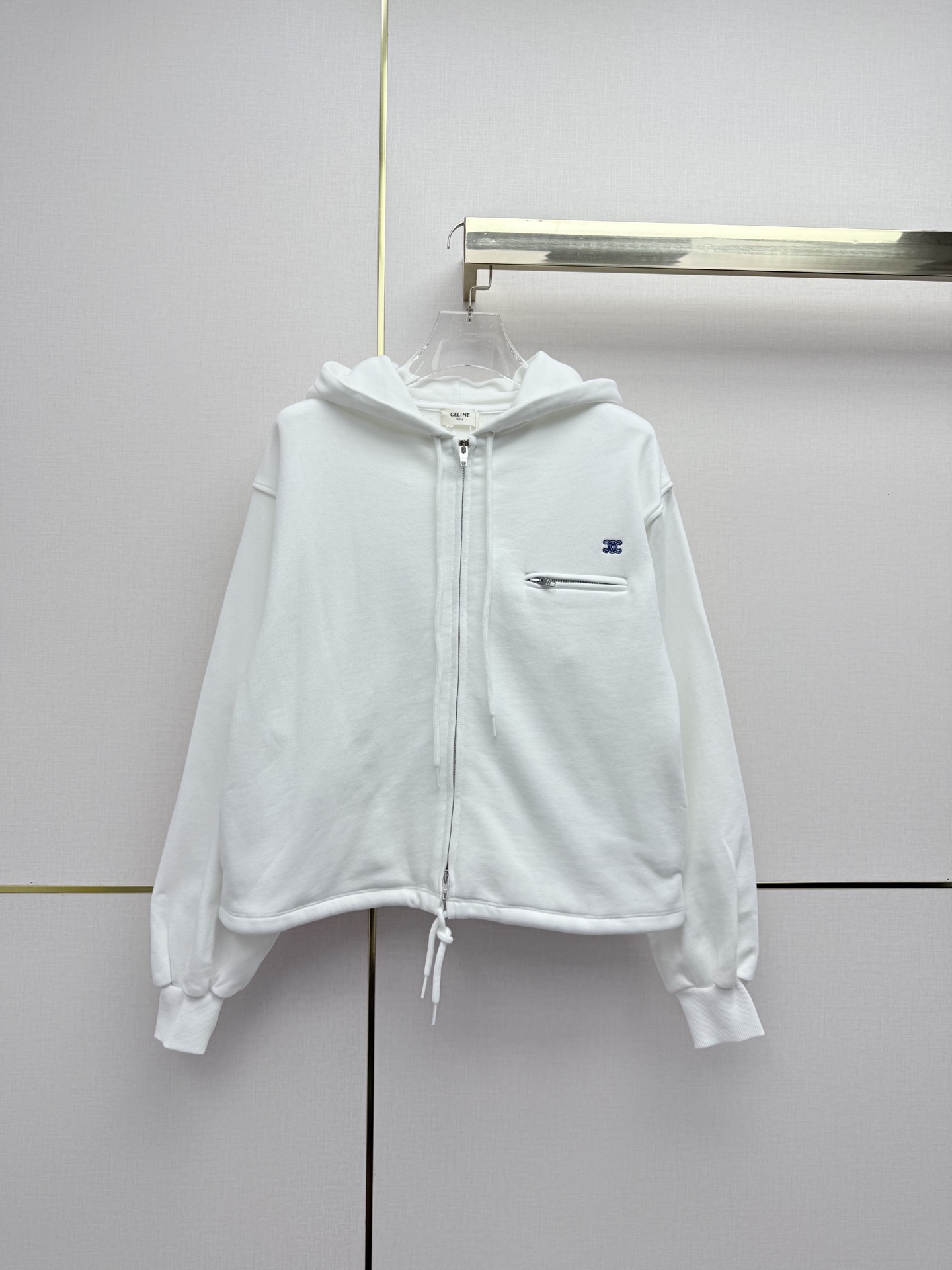 Celine White Drawstring Hoodie