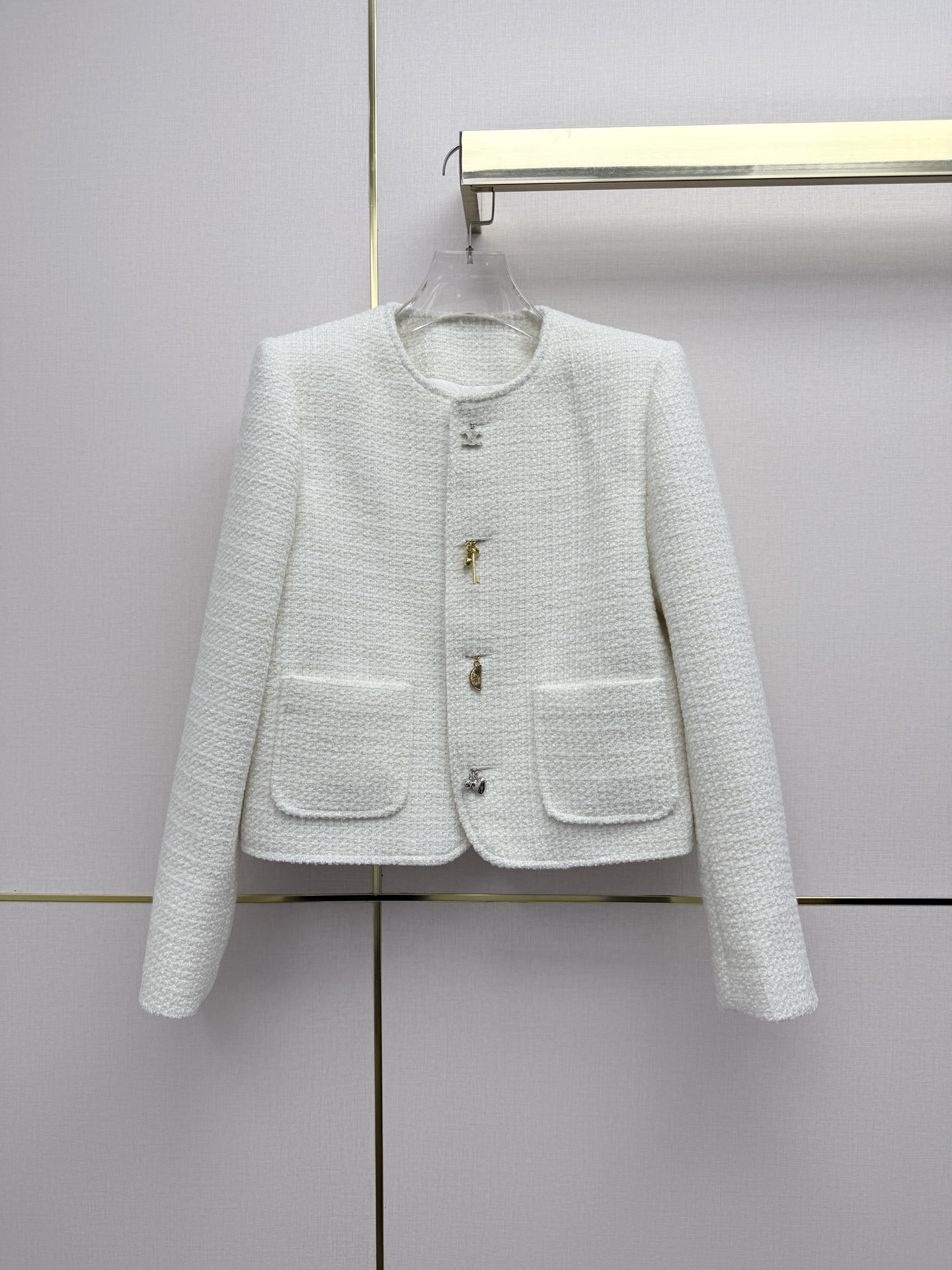Celine White Textured Button Jacket
