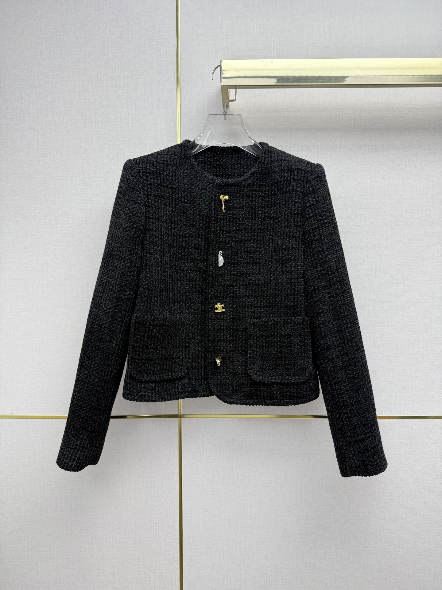 Celine Black Textured Button Jacket