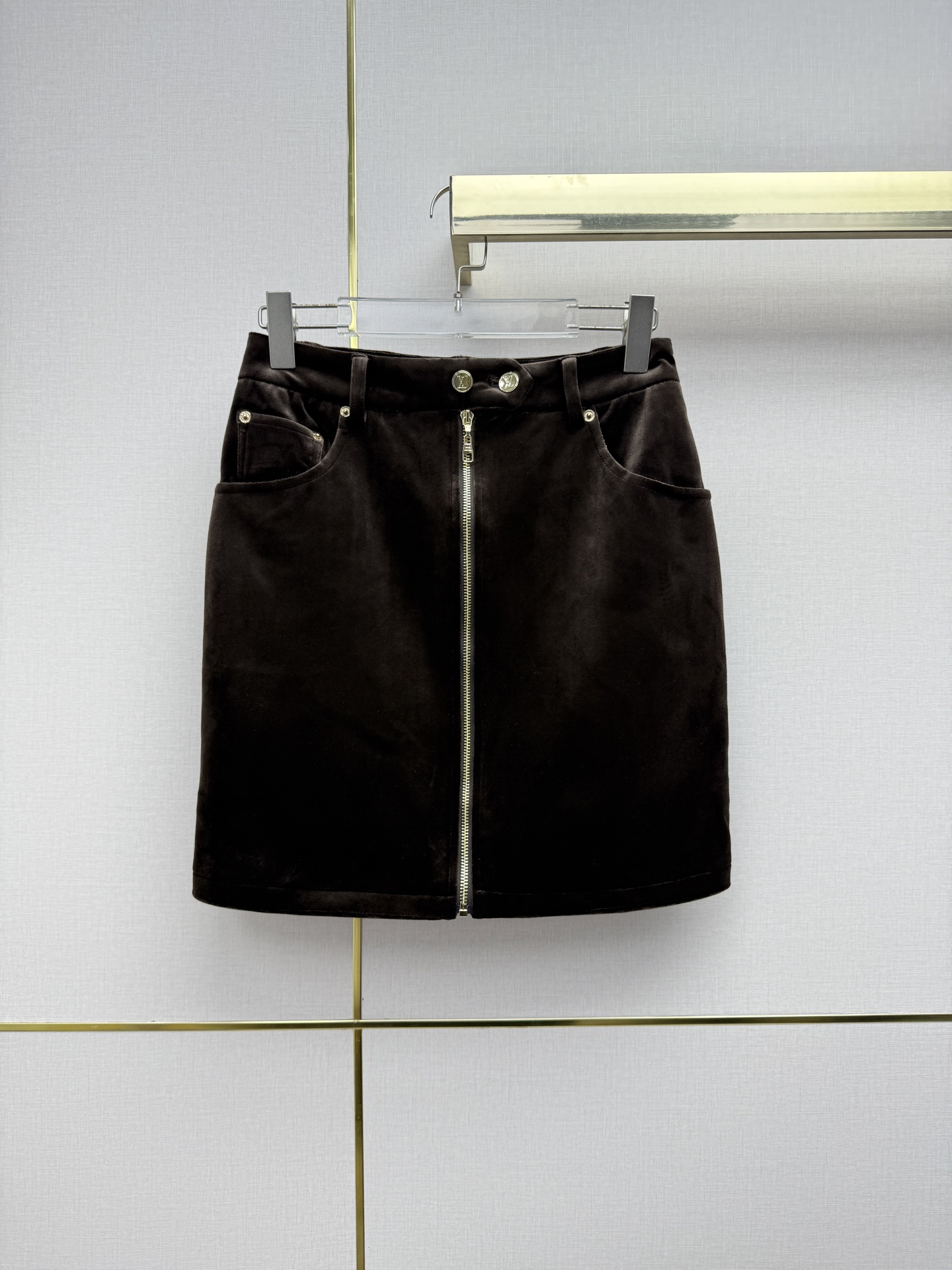 Louis Vuitton Brown Zip Front Mini Skirt