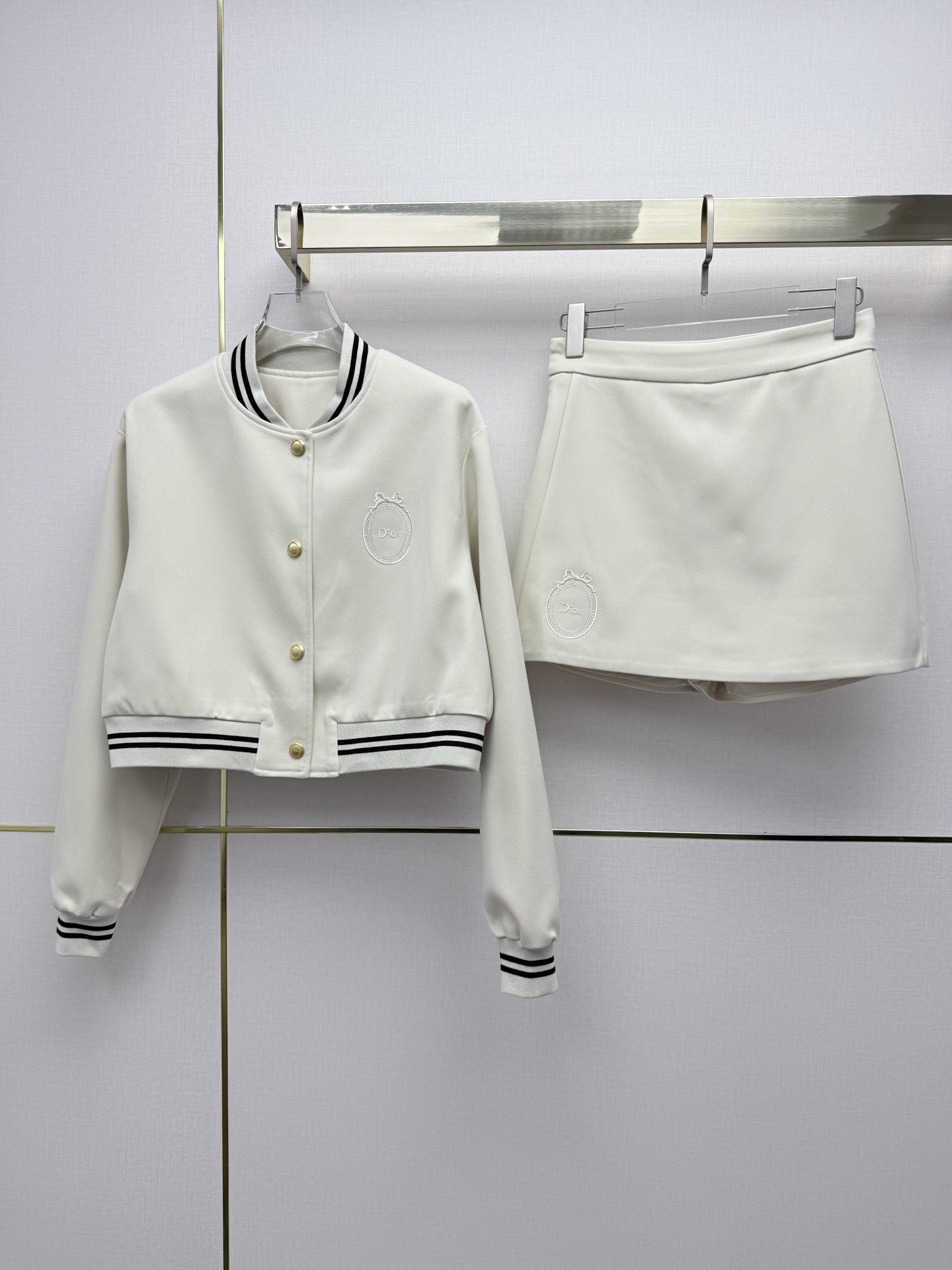 Dior Ivory Varsity Jacket and Skirt Set