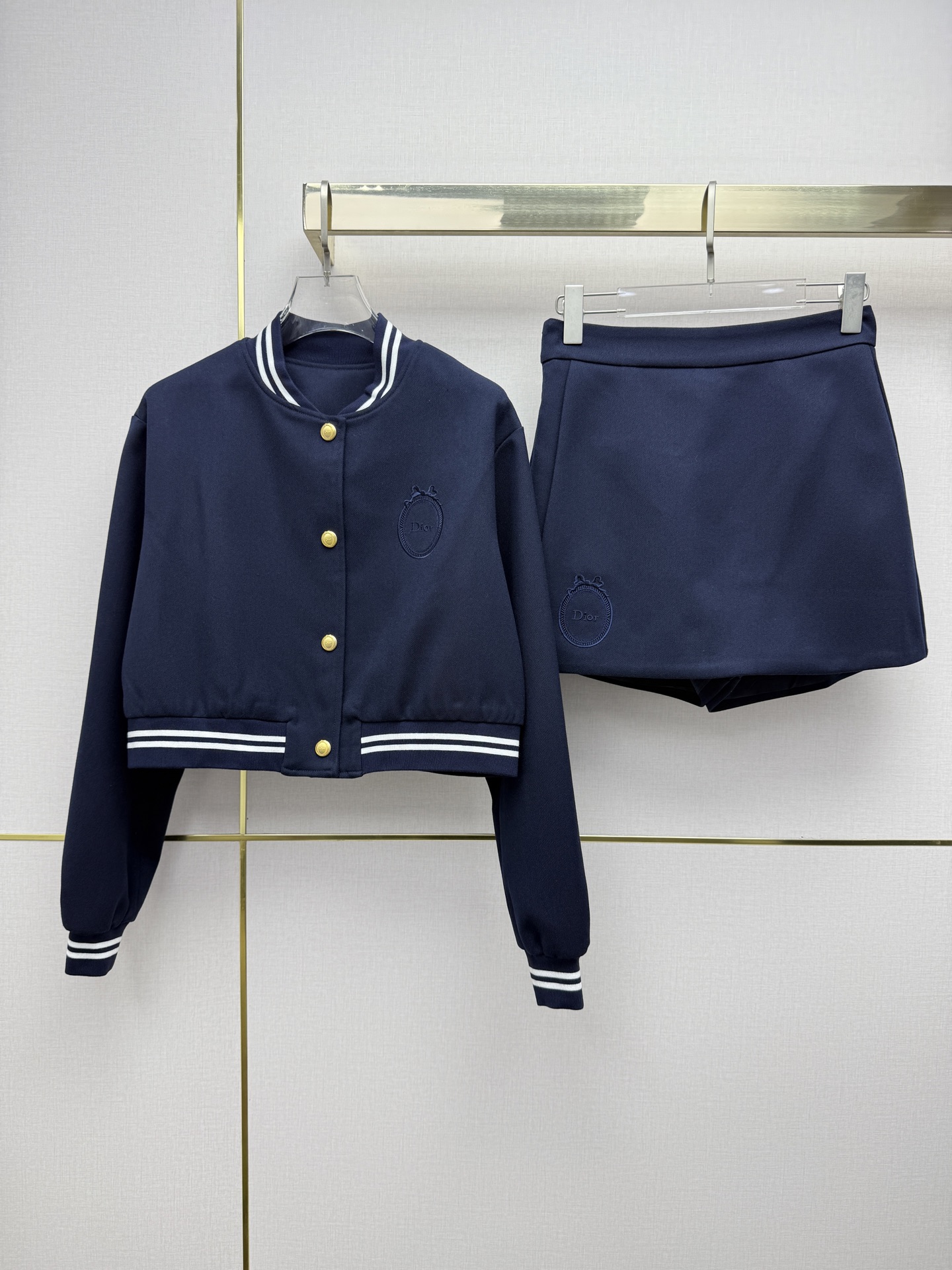 Dior Navy Varsity Jacket and Skirt Set