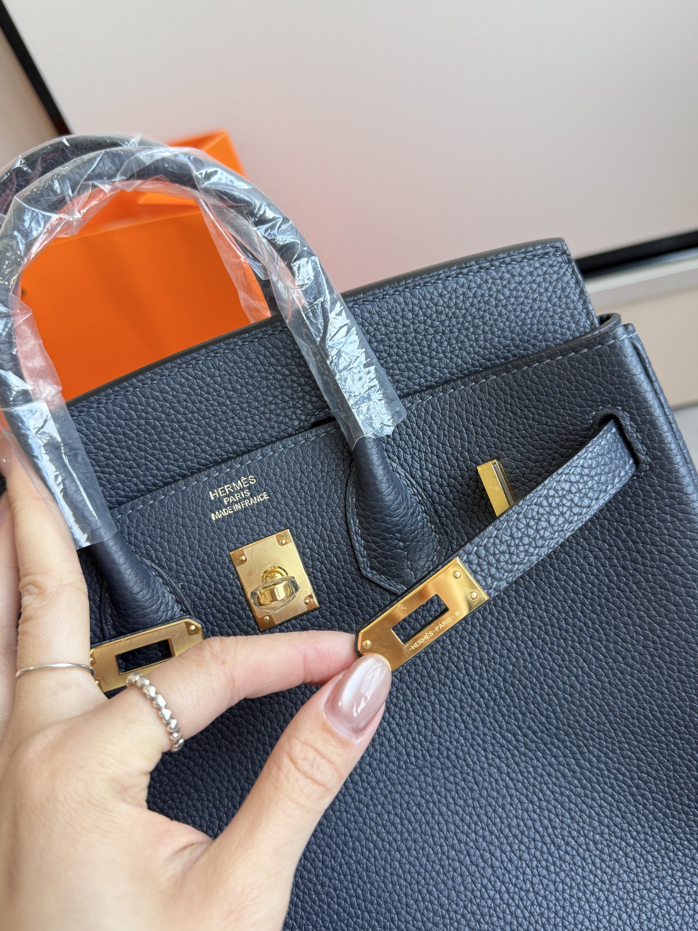 Hermès 铂金包·金扣午夜蓝