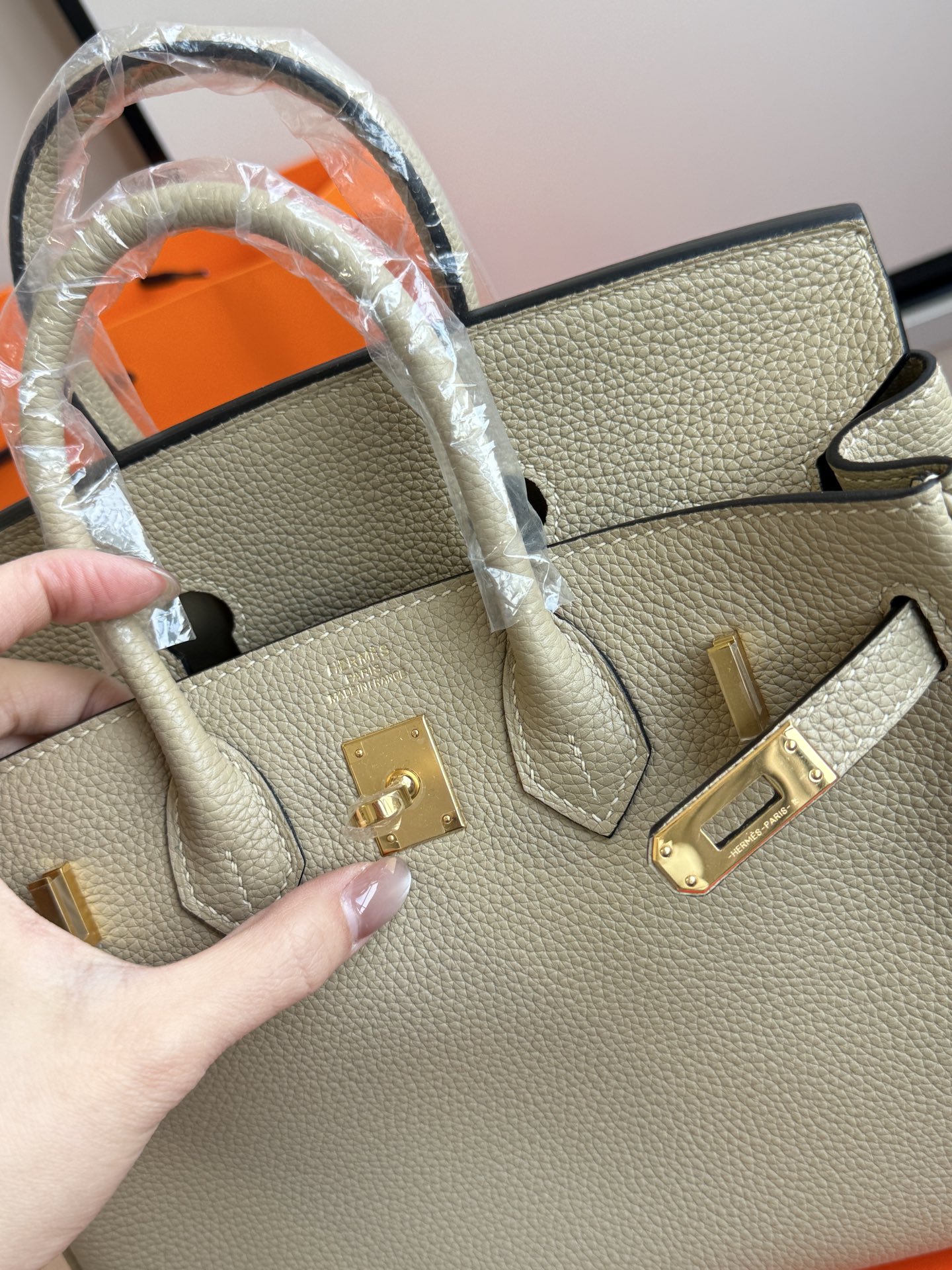Hermès 铂金包·金扣风衣灰