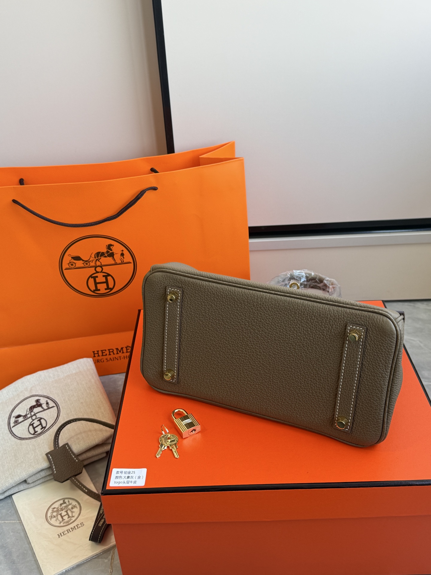 Hermès 铂金包·金扣大象灰