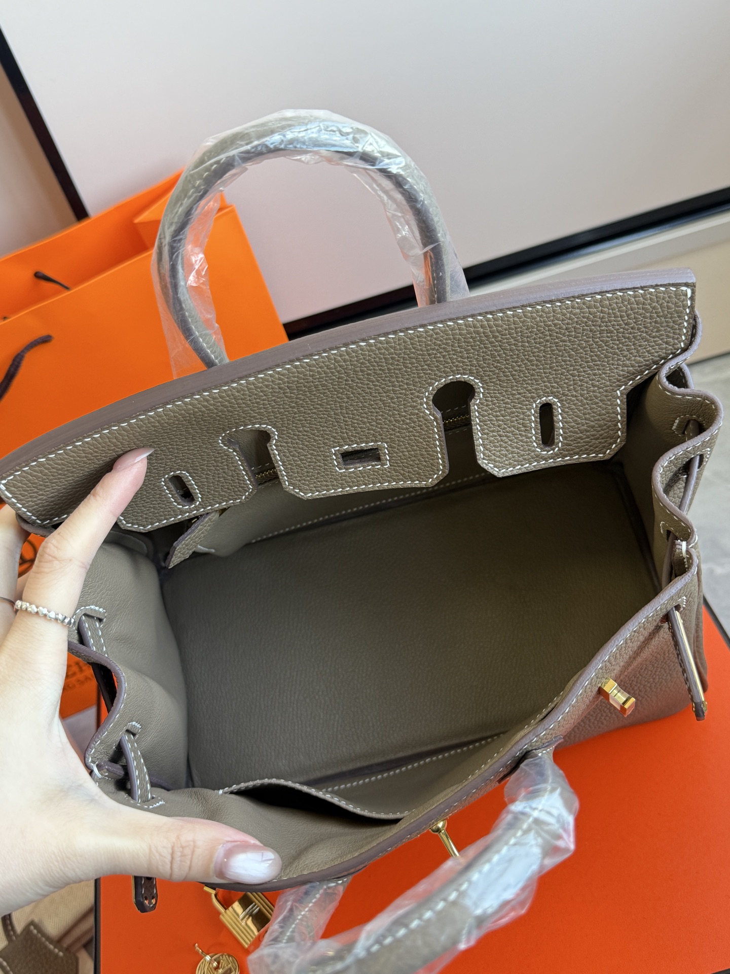 Hermès 铂金包·金扣大象灰