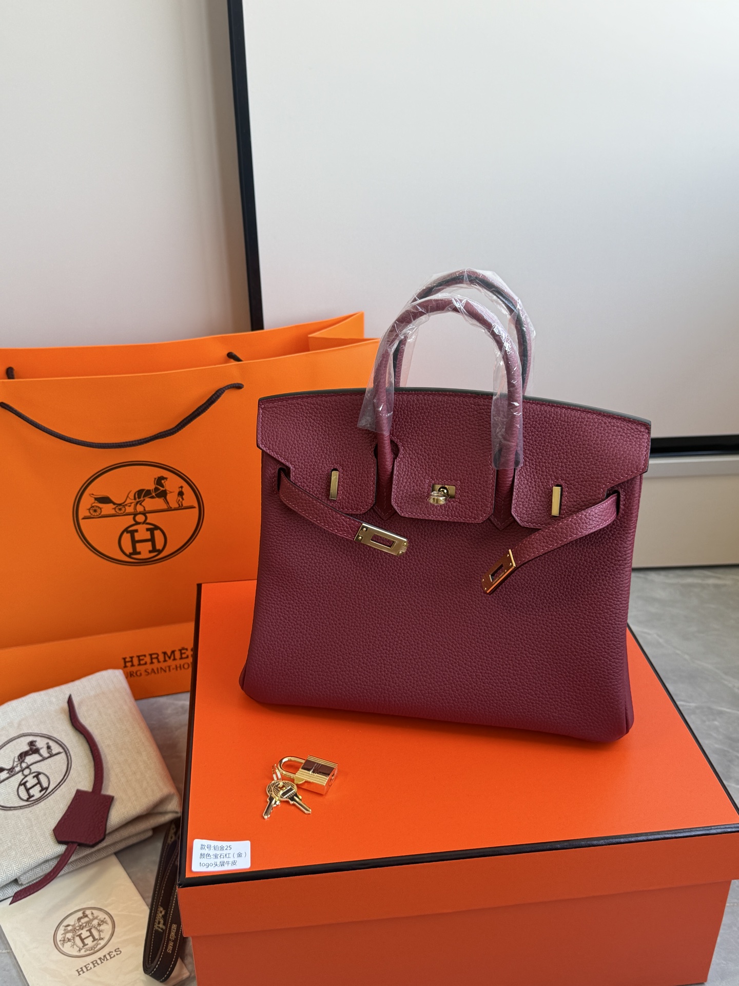 Hermès 铂金包·金扣宝石红