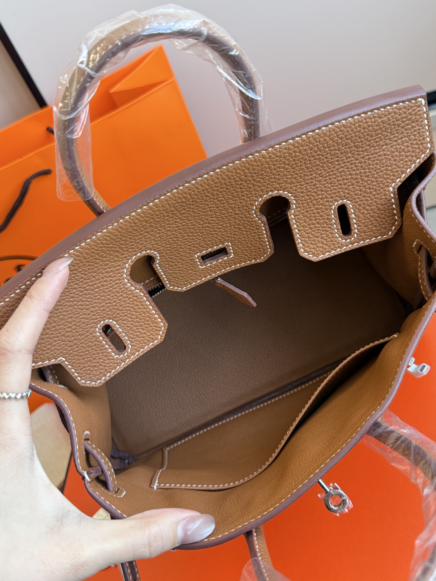 Hermès 铂金包·银扣金棕色