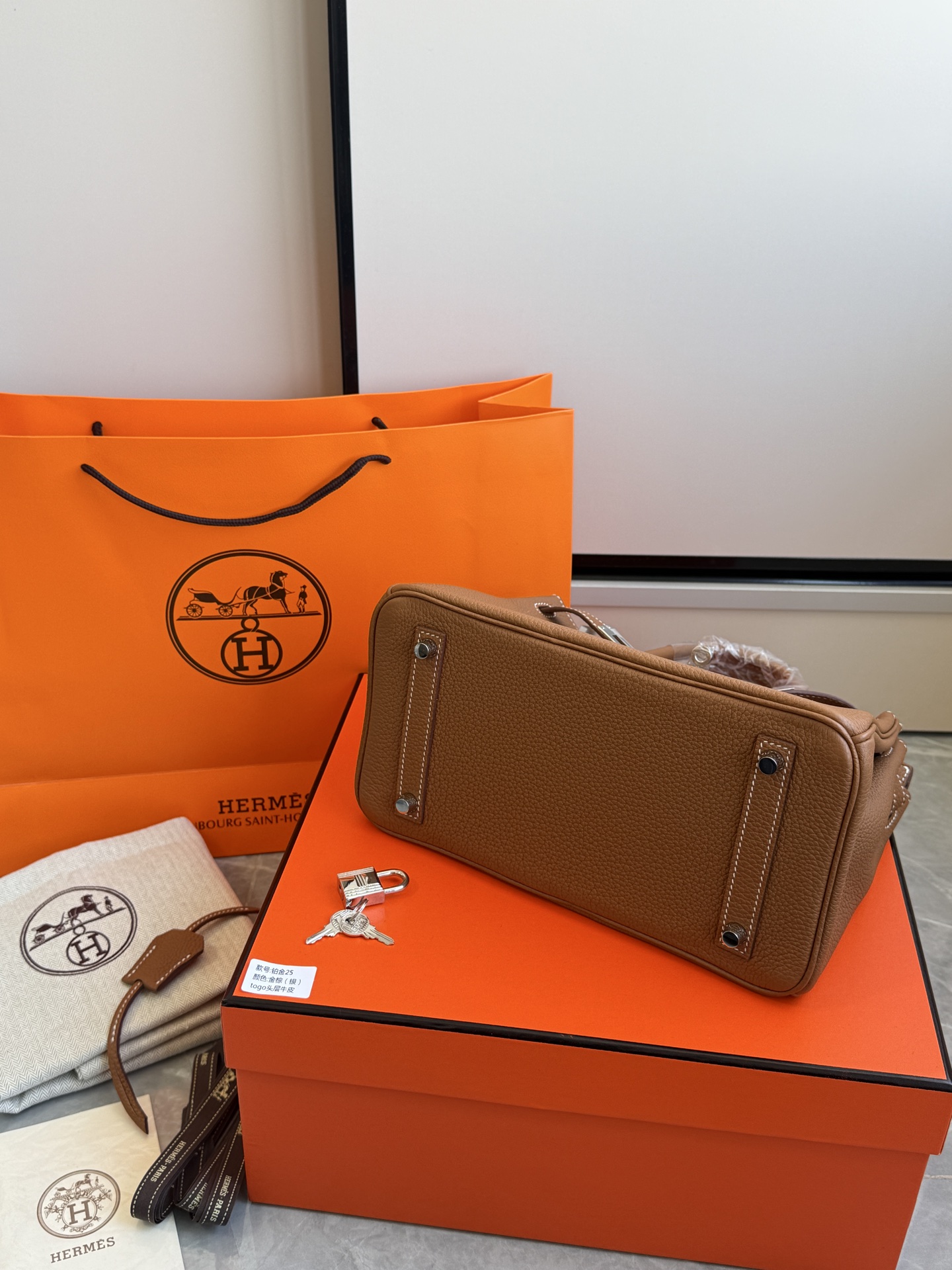 Hermès 铂金包·银扣金棕色