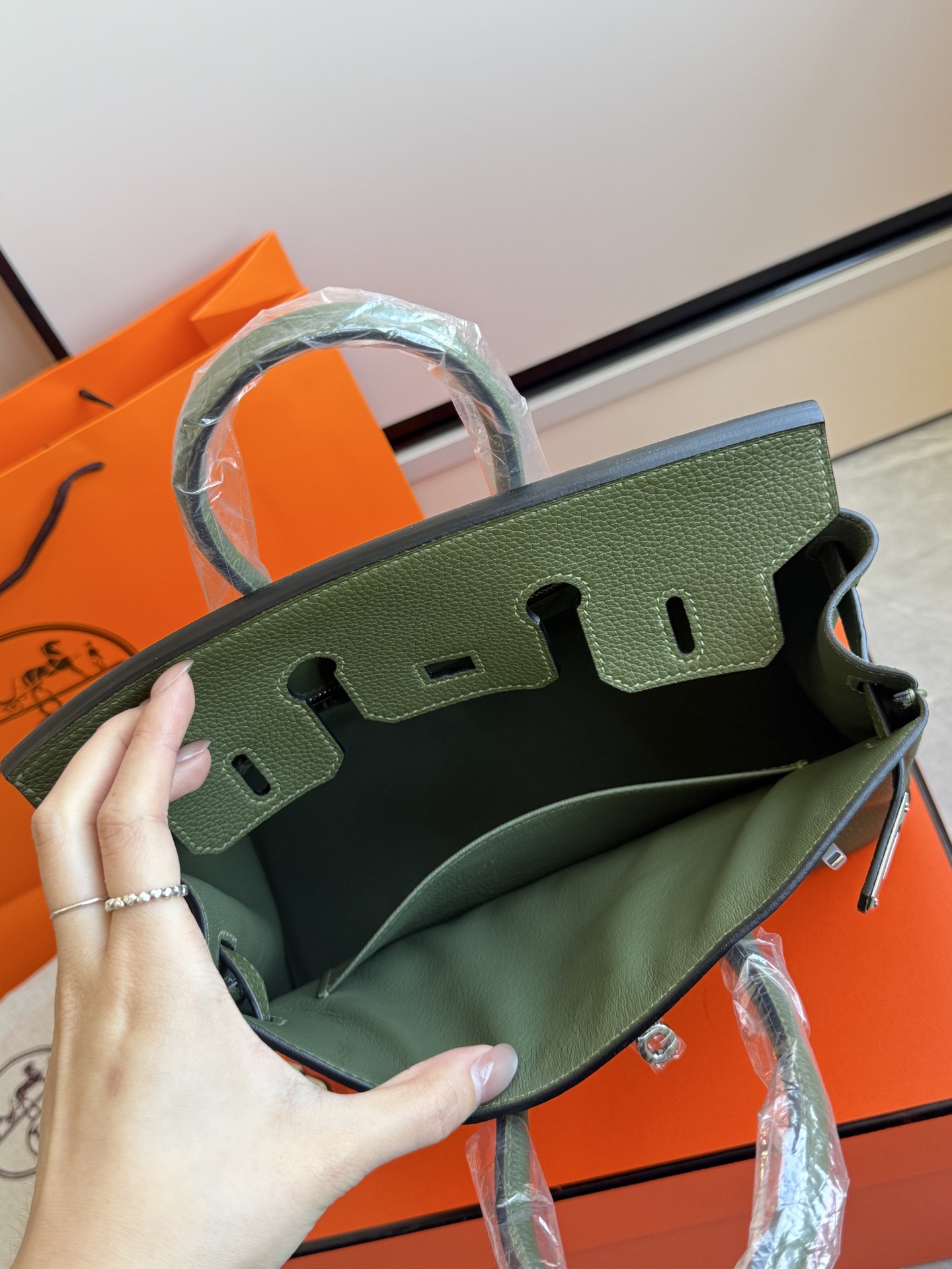 Hermès 铂金包·银扣丛林绿