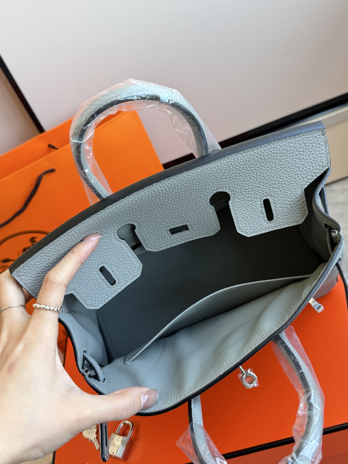 Hermès 铂金包·银扣海鸥灰