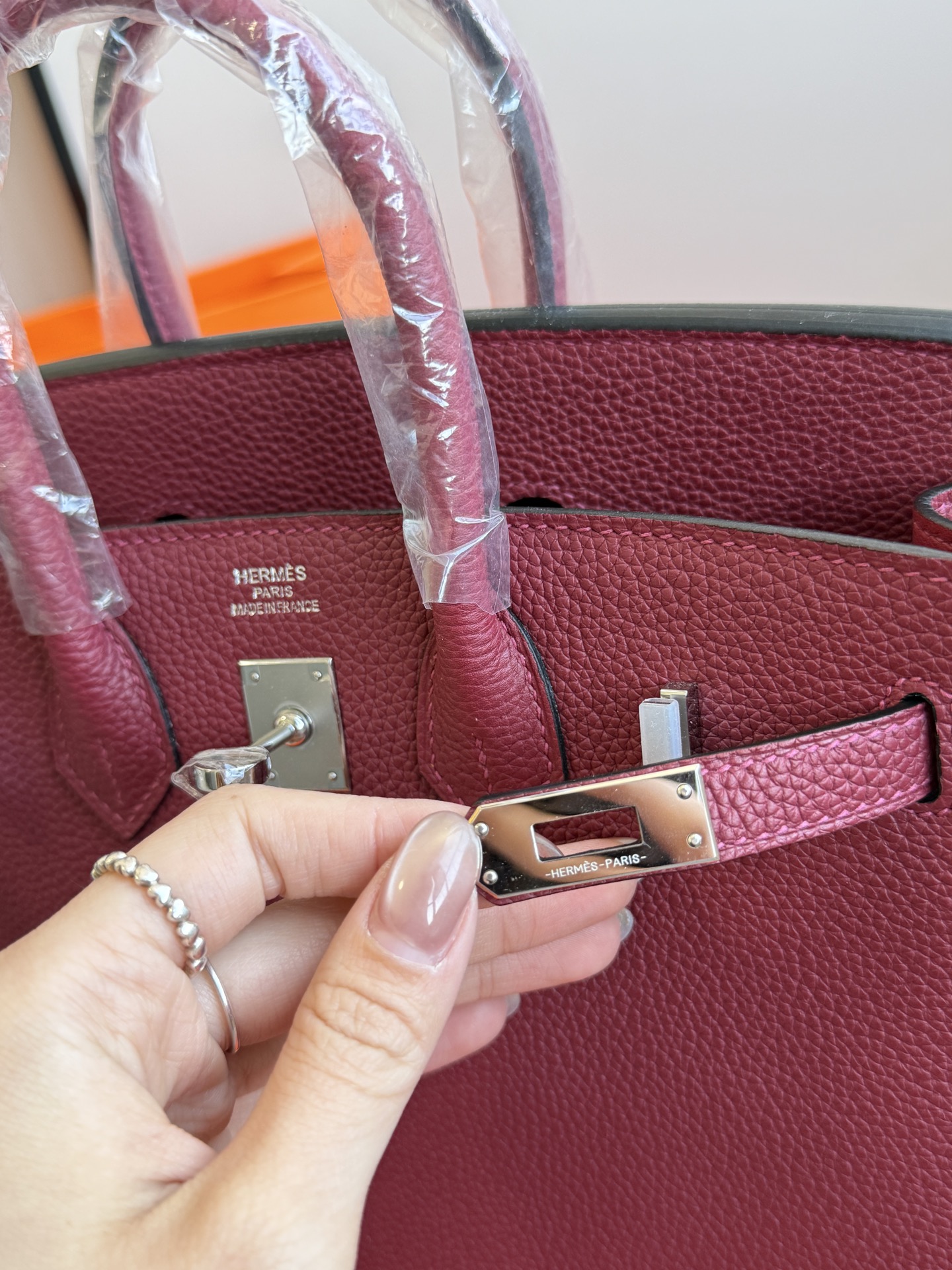 Hermès 铂金包·银扣宝石红