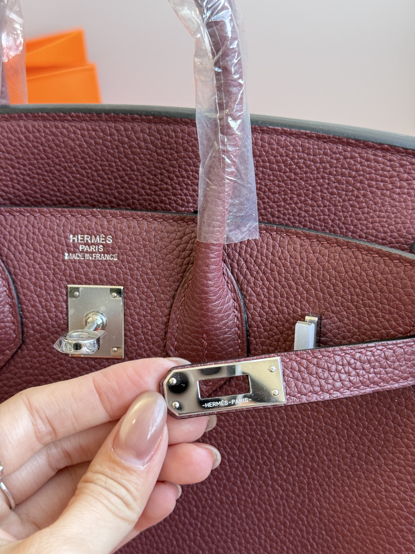 Hermès 铂金包·银扣酒红色