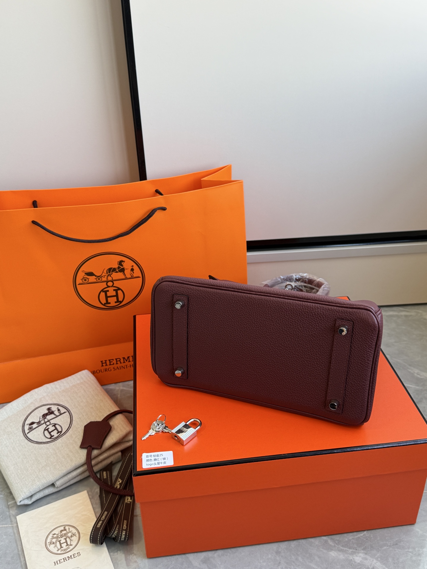 Hermès 铂金包·银扣酒红色