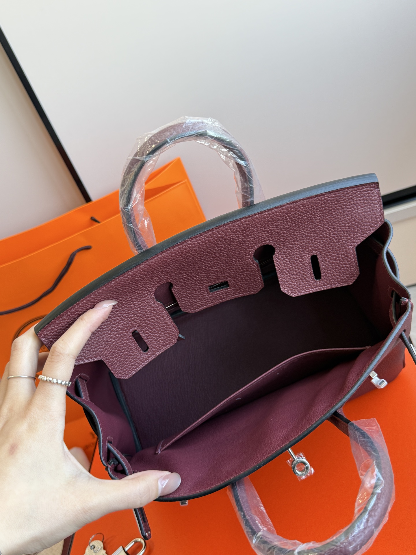 Hermès 铂金包·银扣酒红色