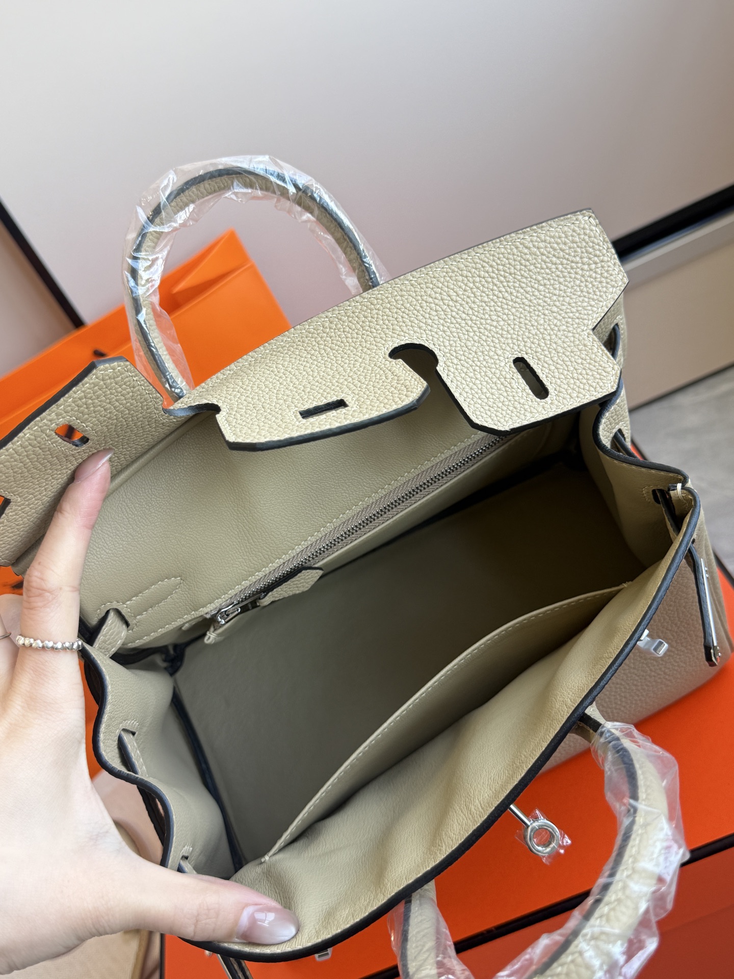 Hermès 铂金包·银扣风衣灰