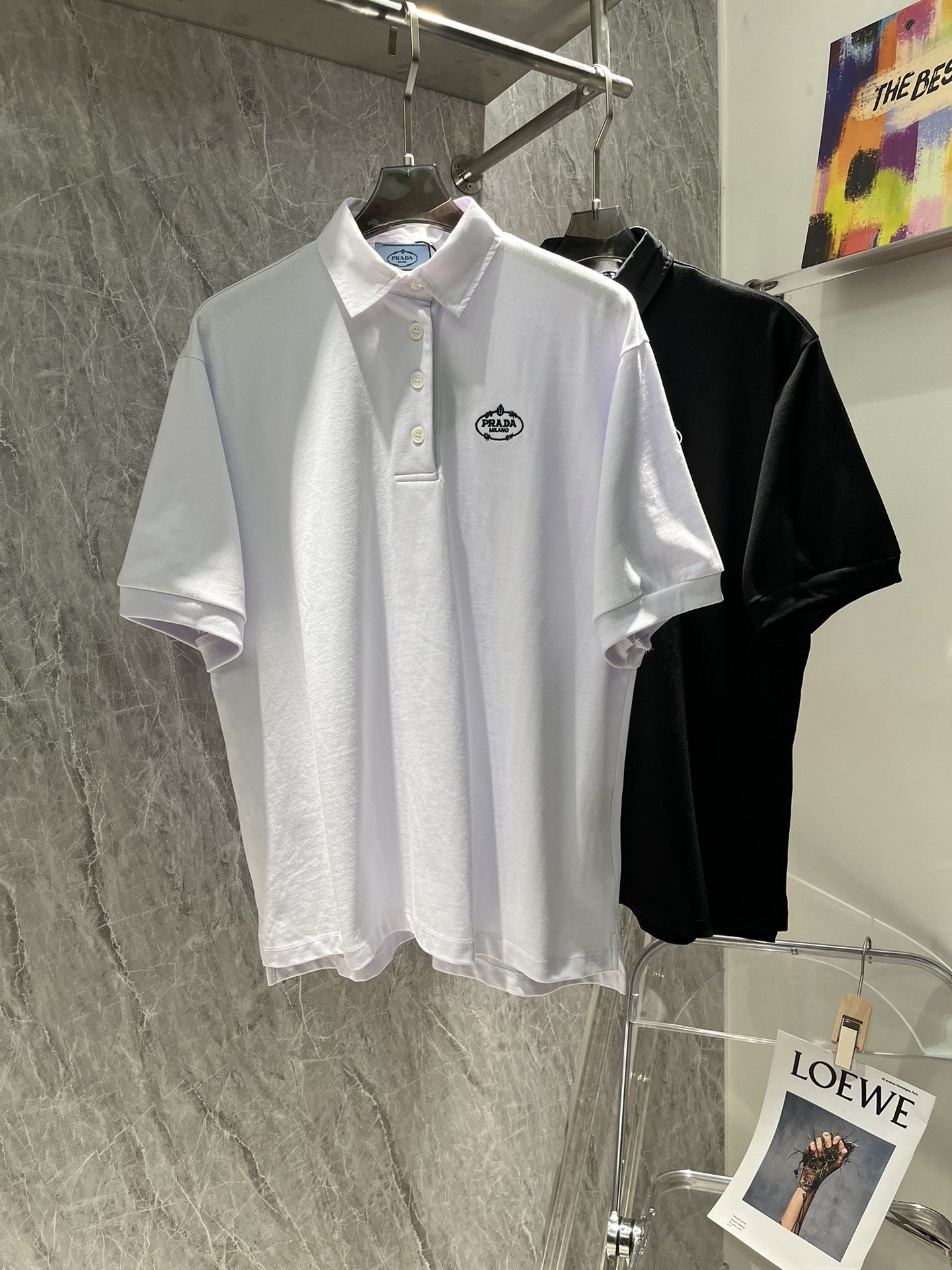 Prada Clothing Polo Shirts & Blouses Black White Embroidery Cotton