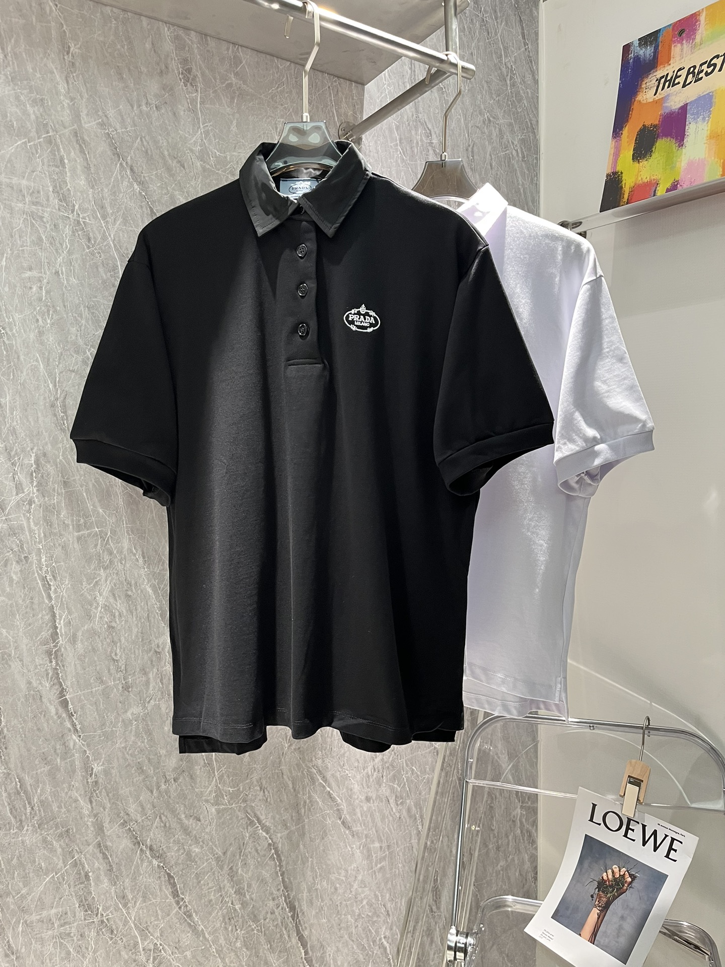 Prada Clothing Polo Shirts & Blouses Black White Embroidery Cotton