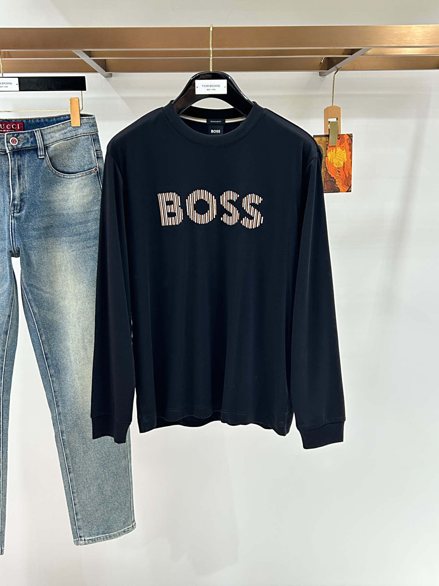 Boss独家专供8新款原单男士圆领长袖T恤高端定制 高版本 时尚百搭爆款，原版进口莫代尔面料 胸前logo图案设计 手感