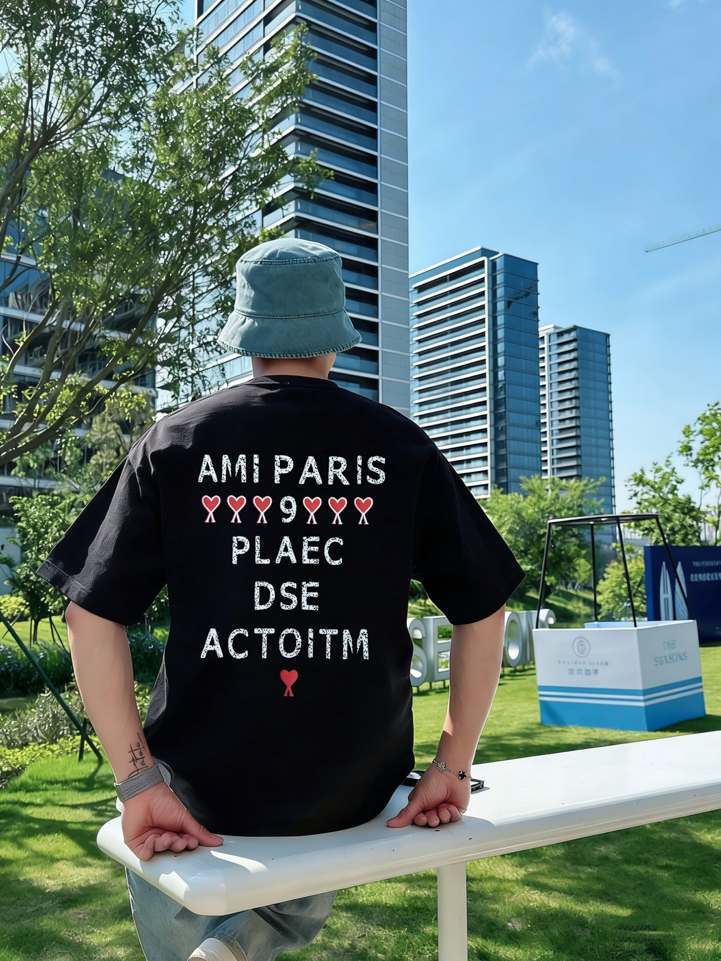 Ami家   春夏新款首发专柜最新款短袖圆领T恤 高端订制 设计前卫时尚！品牌logo重工艺设计 高端定