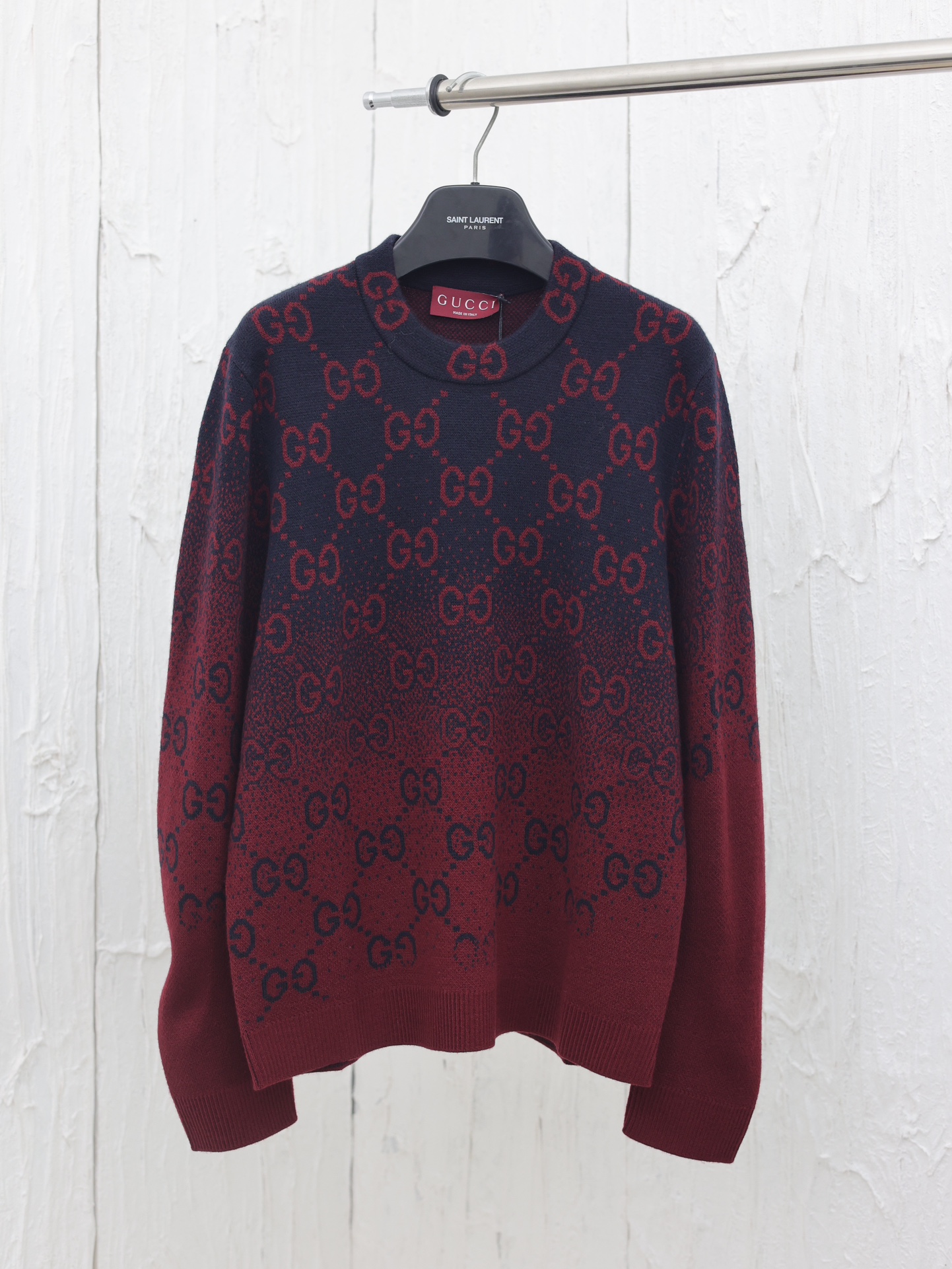 Gucci*/Gucci 24fw jersey de cuello redondo de punto con jacquard de doble G degradado. Tallas: S/M/L