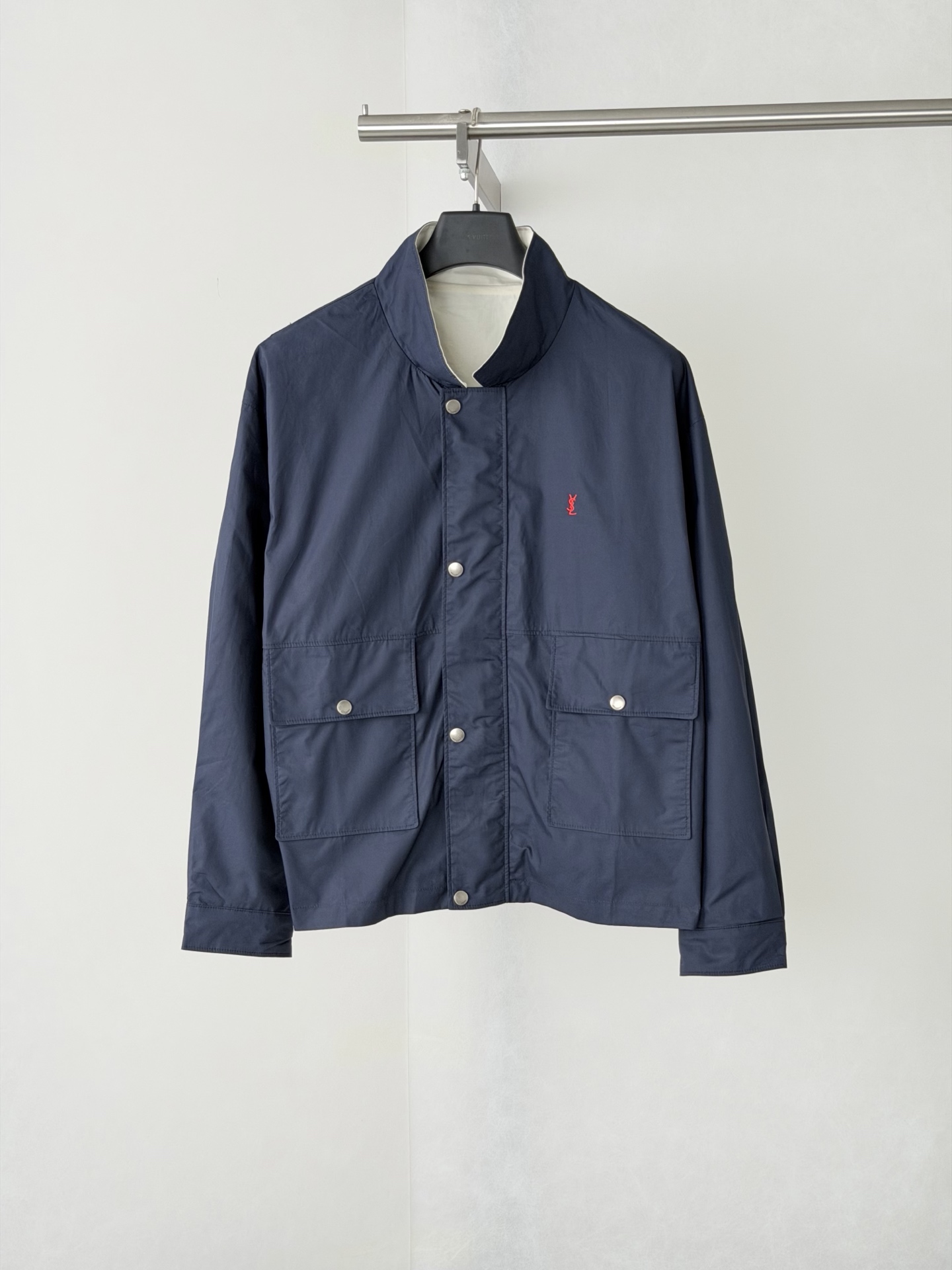 Saint Laurent Navy Snap Front Bomber Jacket