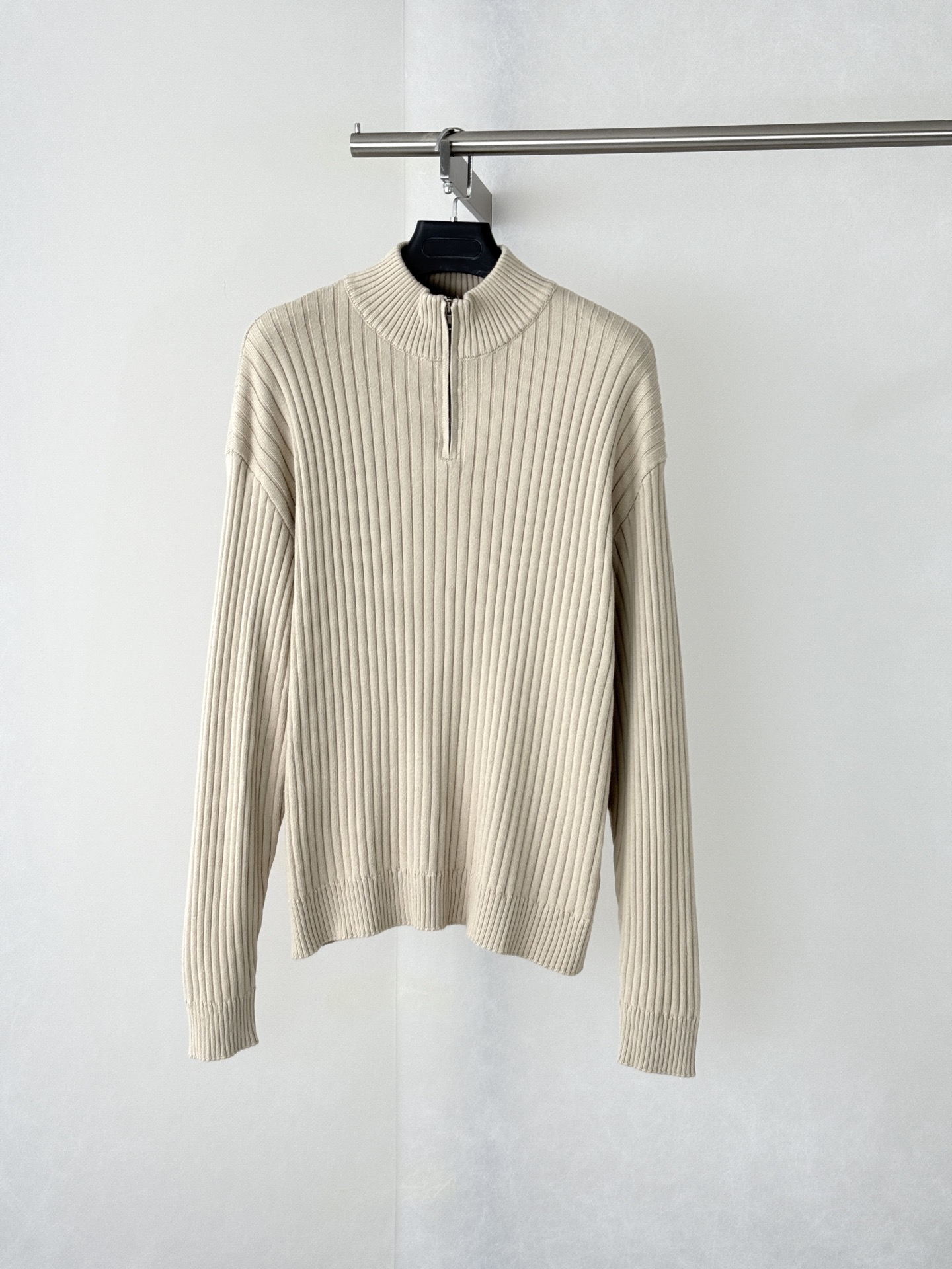 Balenciaga Beige Ribbed Half Zip Sweater
