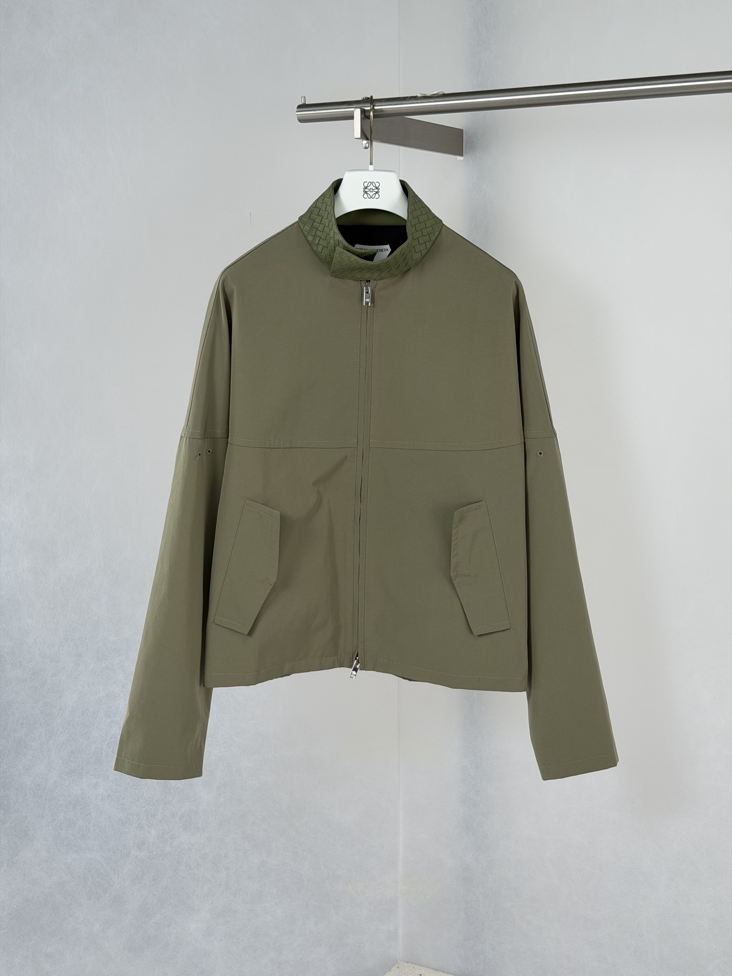 Bottega Veneta Olive Stand Collar Zip Jacket