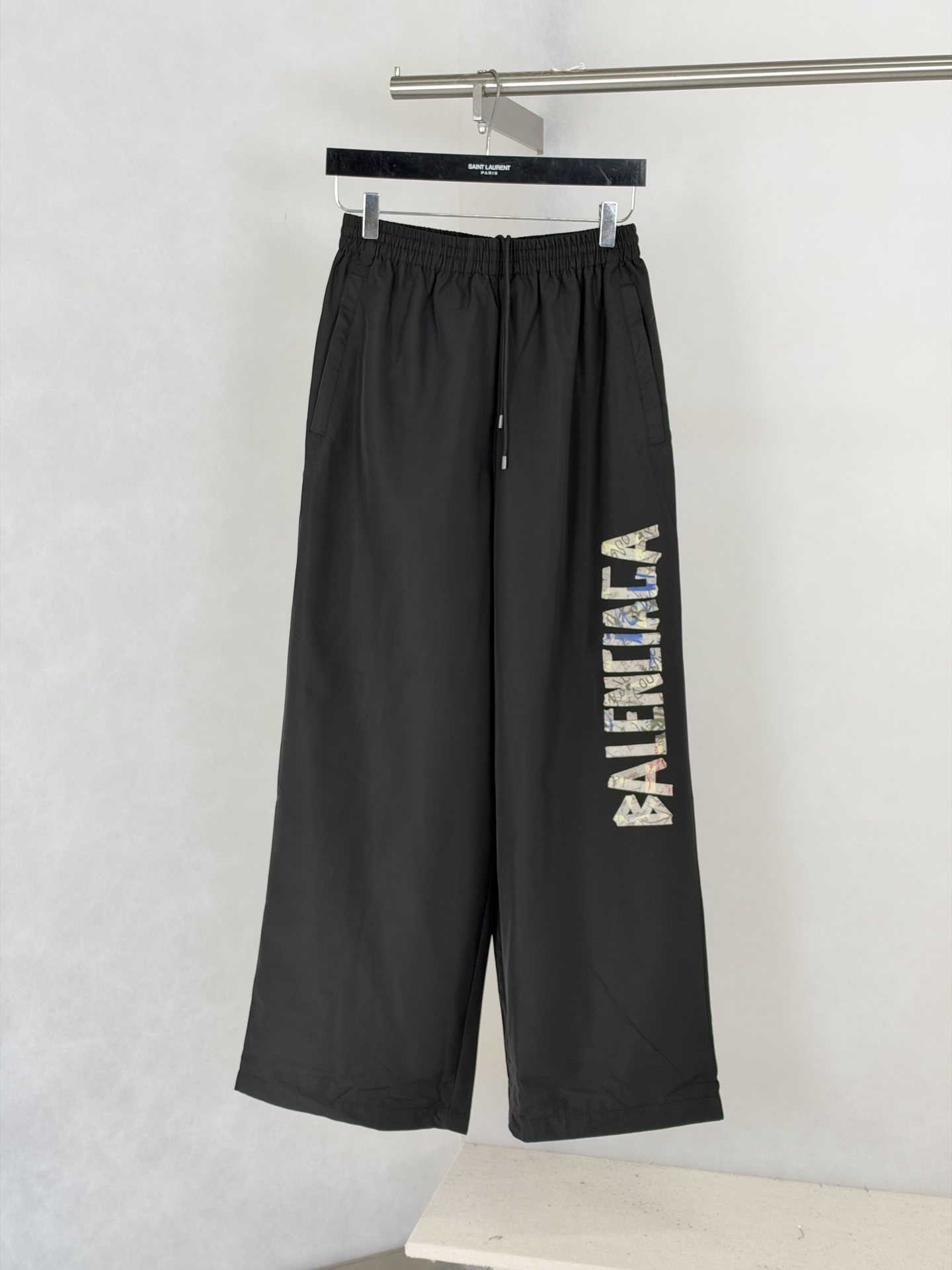 Balenciaga Black Logo Wide Leg Track Pants