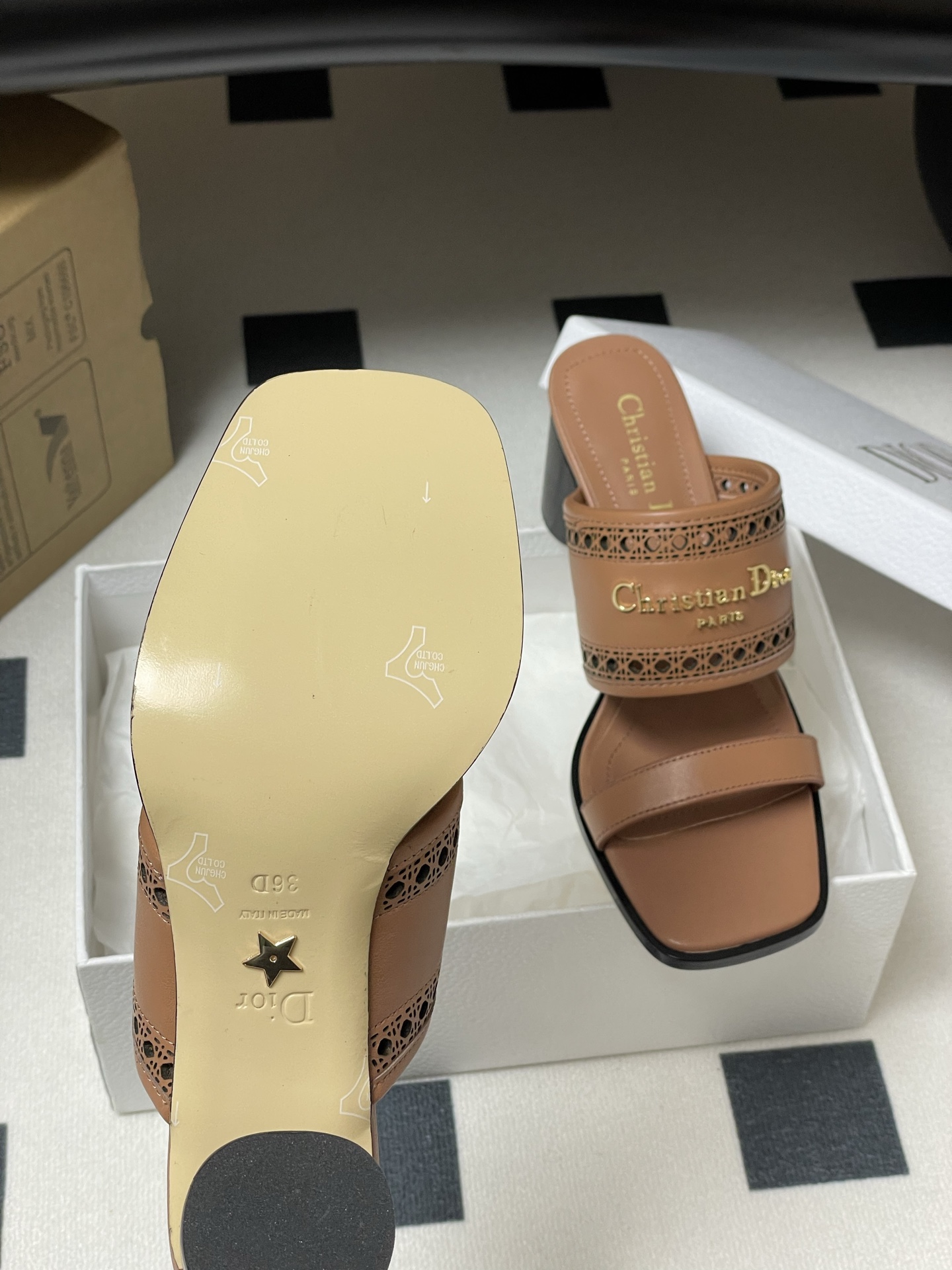 Dior D-Lane Heeled Mules: Elegant Cannage Leather High Heel Sandals 8 i1741999248441 7304 0 6