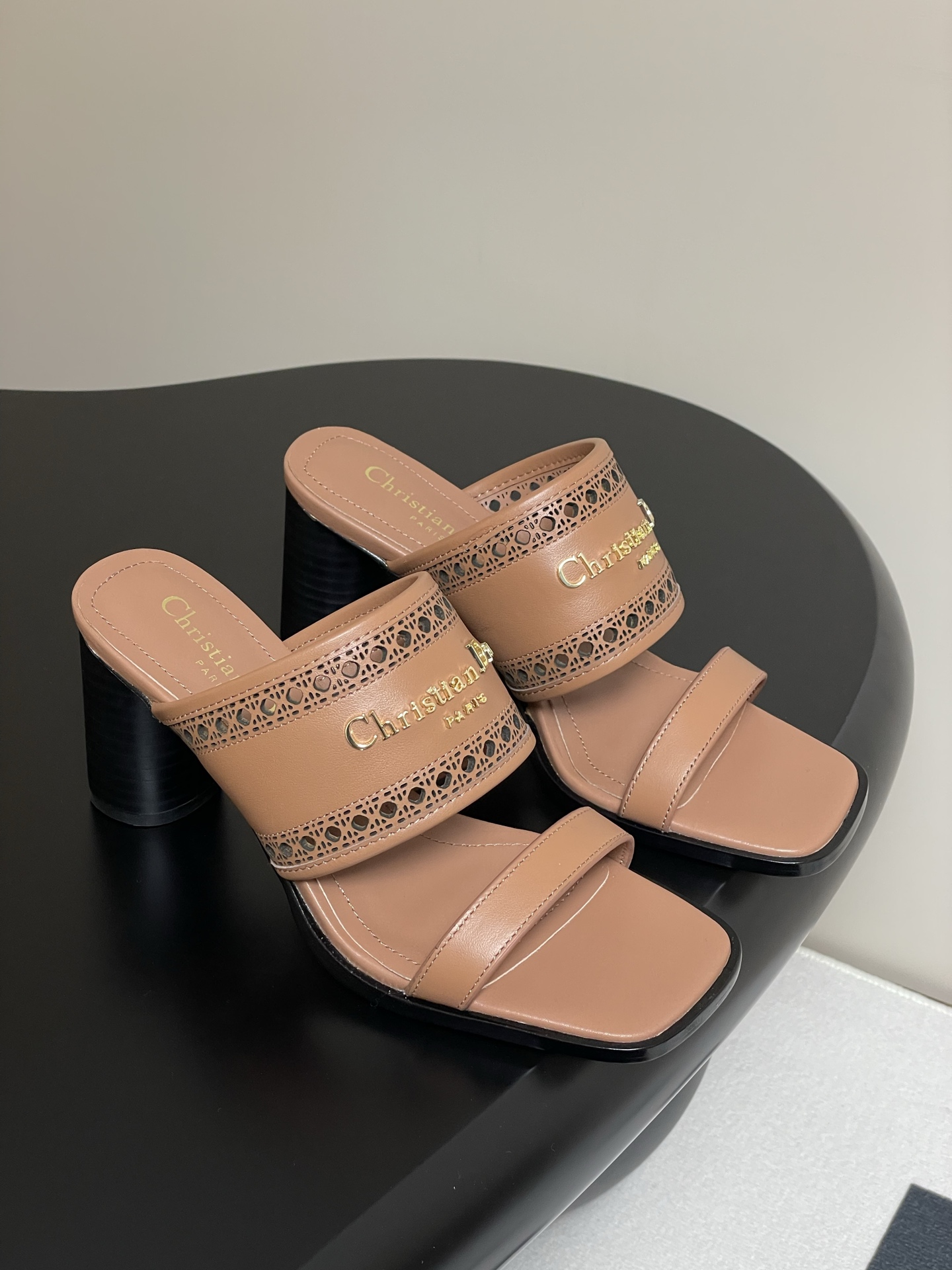Dior D-Lane Heeled Mules: Elegant Cannage Leather High Heel Sandals