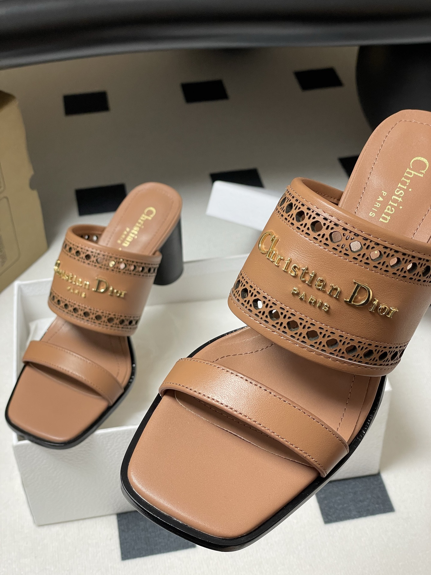 Dior D-Lane Heeled Mules: Elegant Cannage Leather High Heel Sandals 10 i1741999249529 3154 0 8