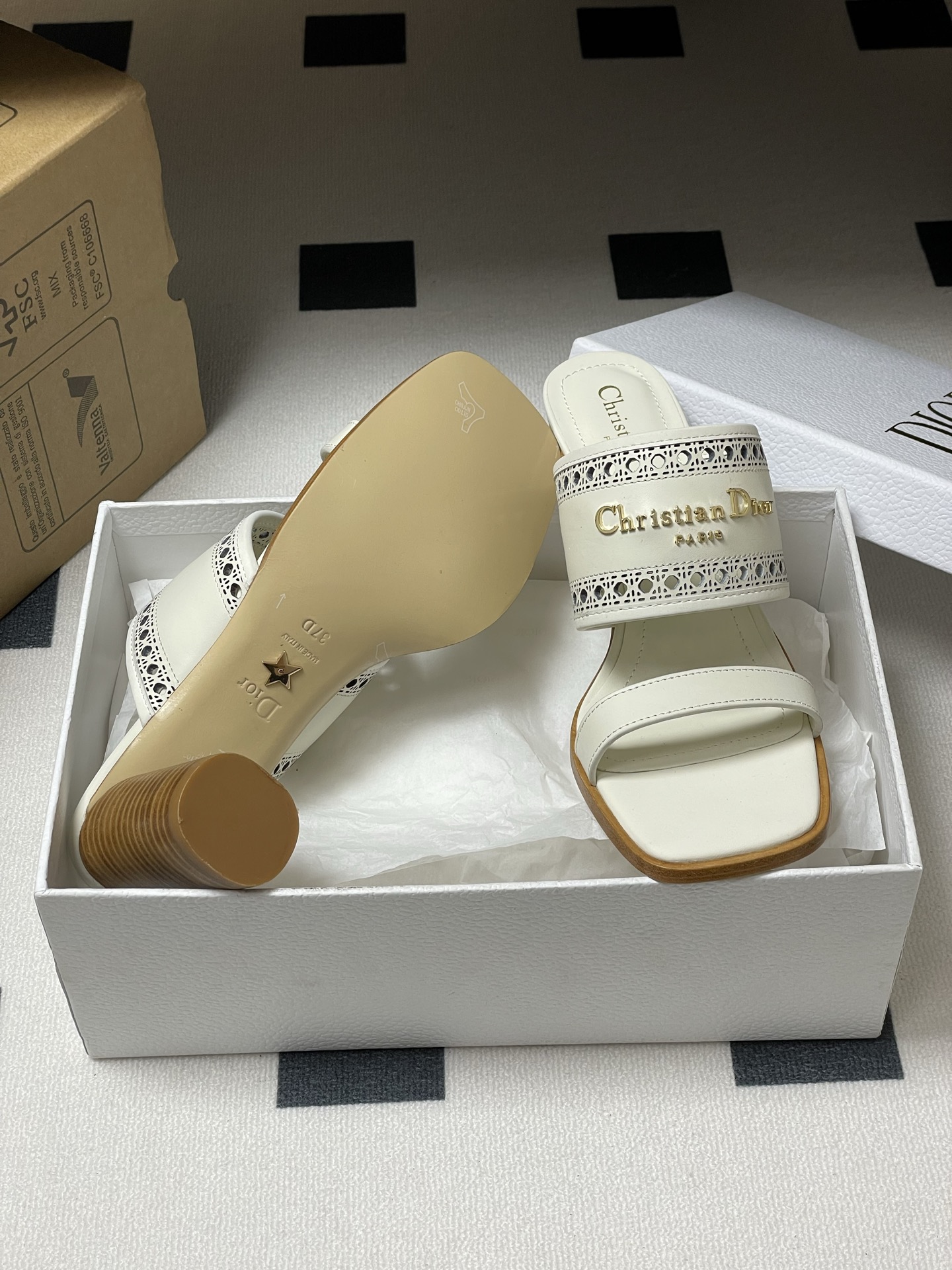 Dior D-Lane Heeled Mules White Leather Cannage Heeled Sandals, 5.5 cm Heel 9 i1741999545499 8083 0 6