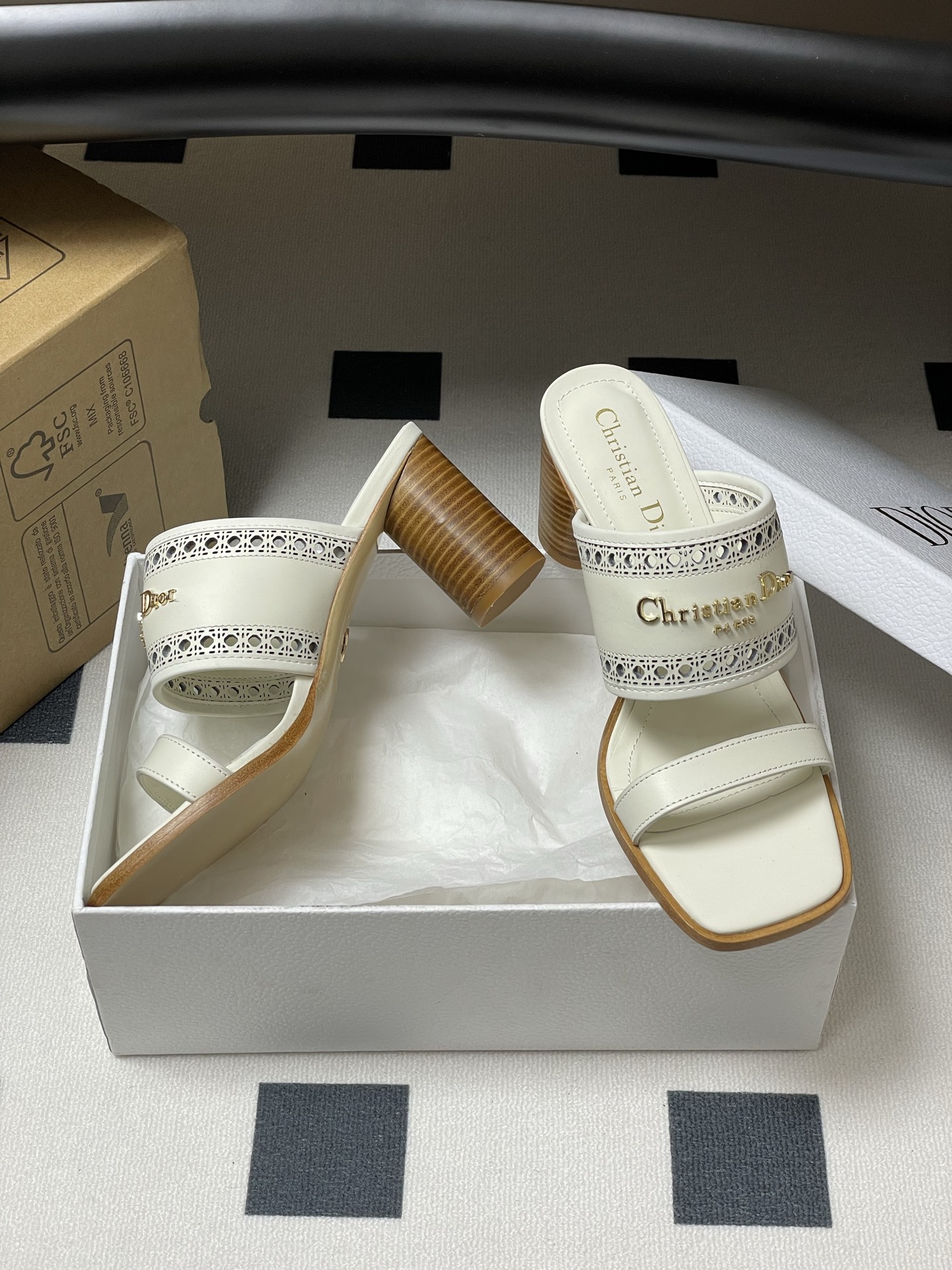 Dior D-Lane Heeled Mules White Leather Cannage Heeled Sandals, 5.5 cm Heel 6 i1741999545567 9181 0 4