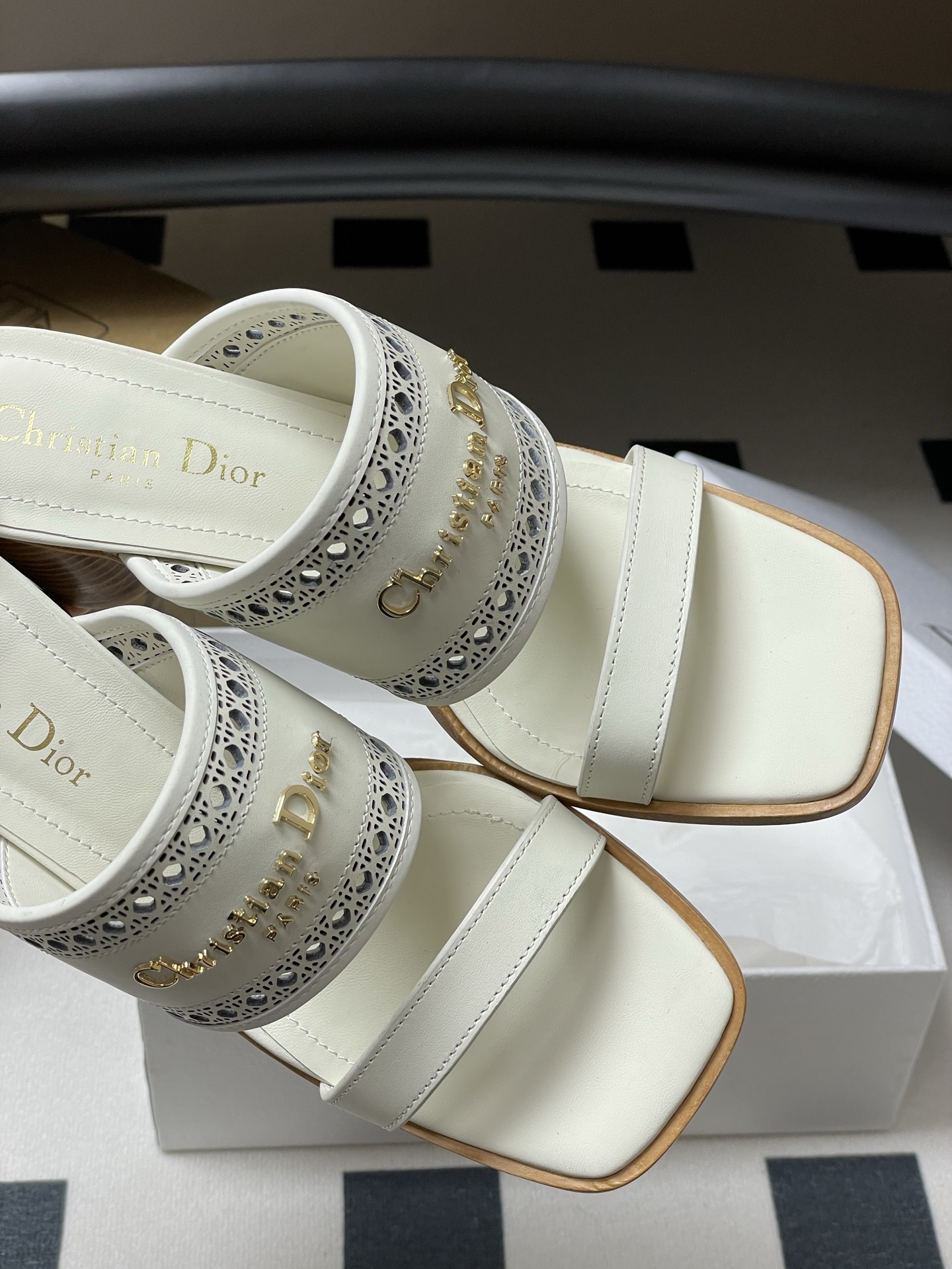 Dior D-Lane Heeled Mules White Leather Cannage Heeled Sandals, 5.5 cm Heel 8 i1741999546497 3145 0 8
