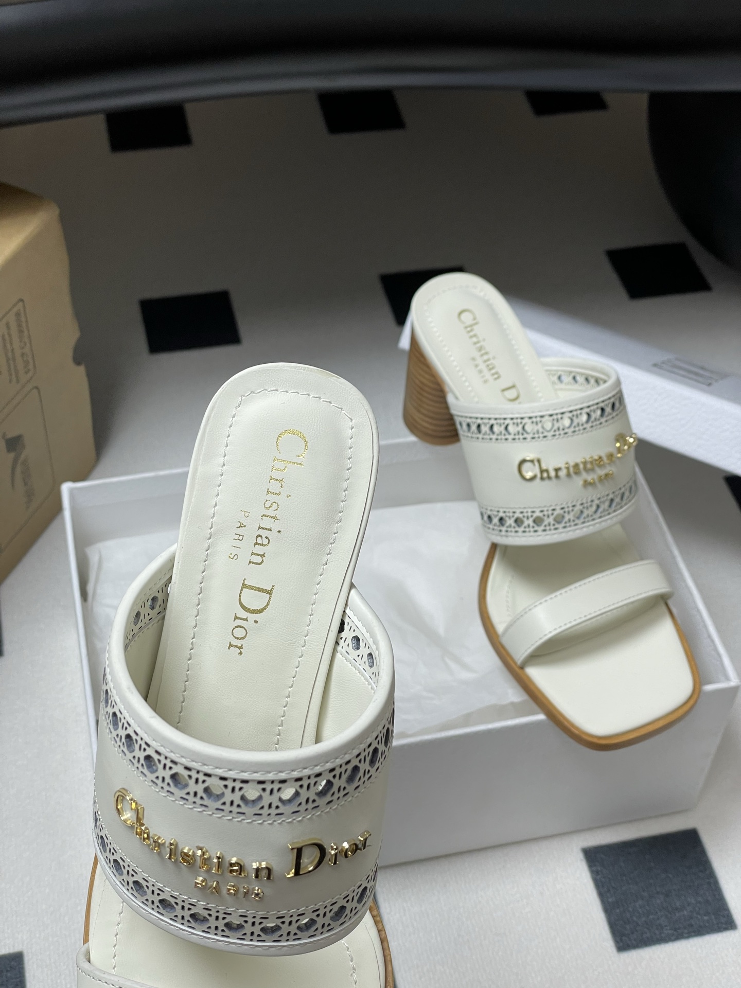 Dior D-Lane Heeled Mules White Leather Cannage Heeled Sandals, 5.5 cm Heel 7 i1741999546599 3395 0 5