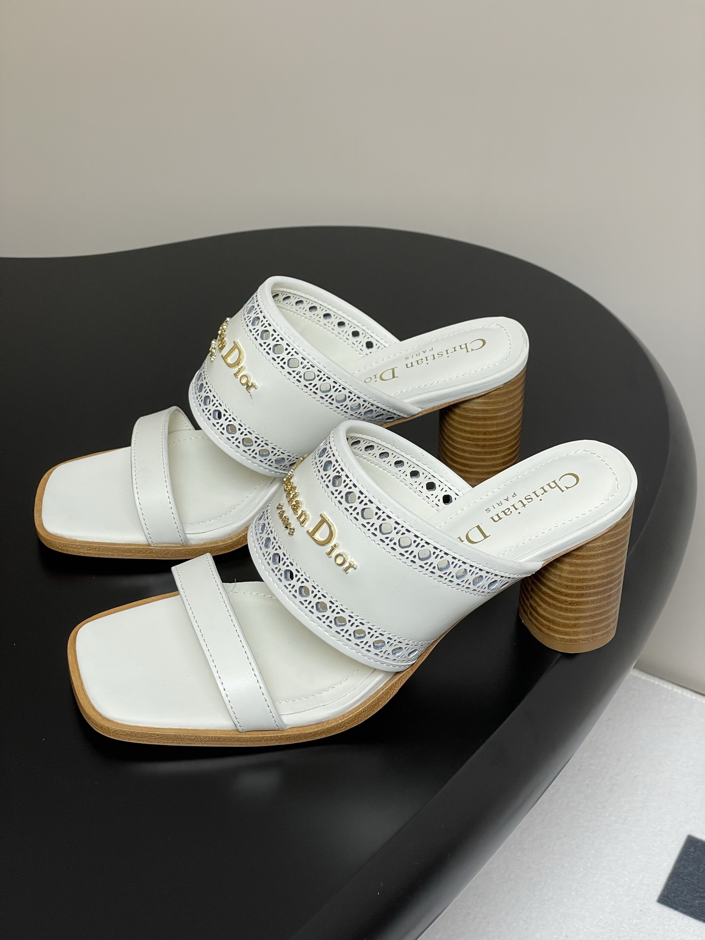 Dior D-Lane Heeled Mules White Leather Cannage Heeled Sandals, 5.5 cm Heel 4 i1741999546641 2243 0 2