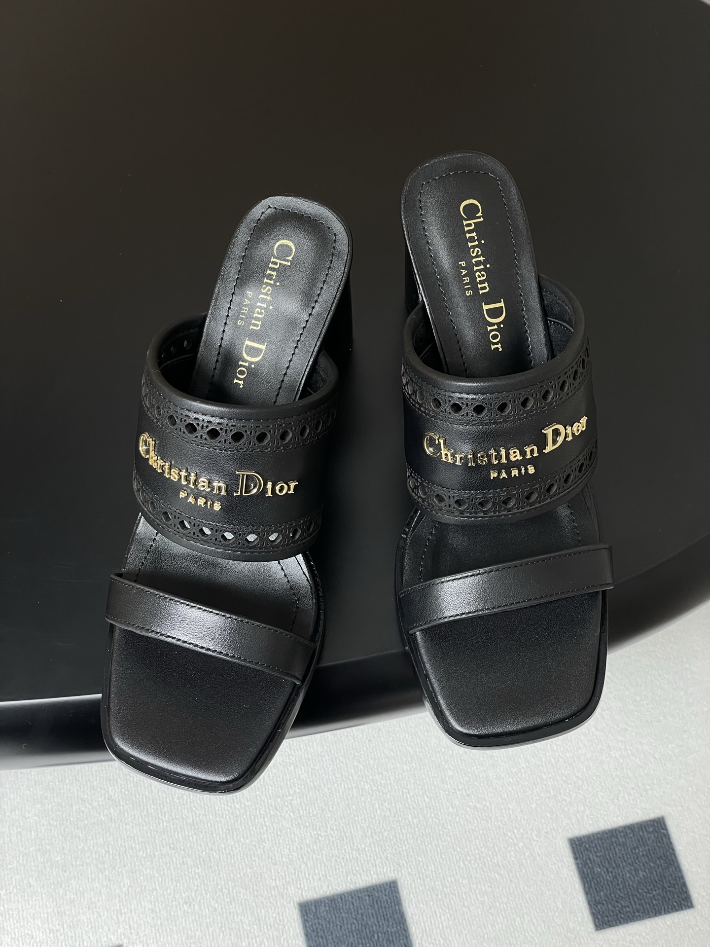 Dior D-Lane Heeled Sandals Black Leather Cannage Heeled Mules 3 i1741999562619 8517 0 1