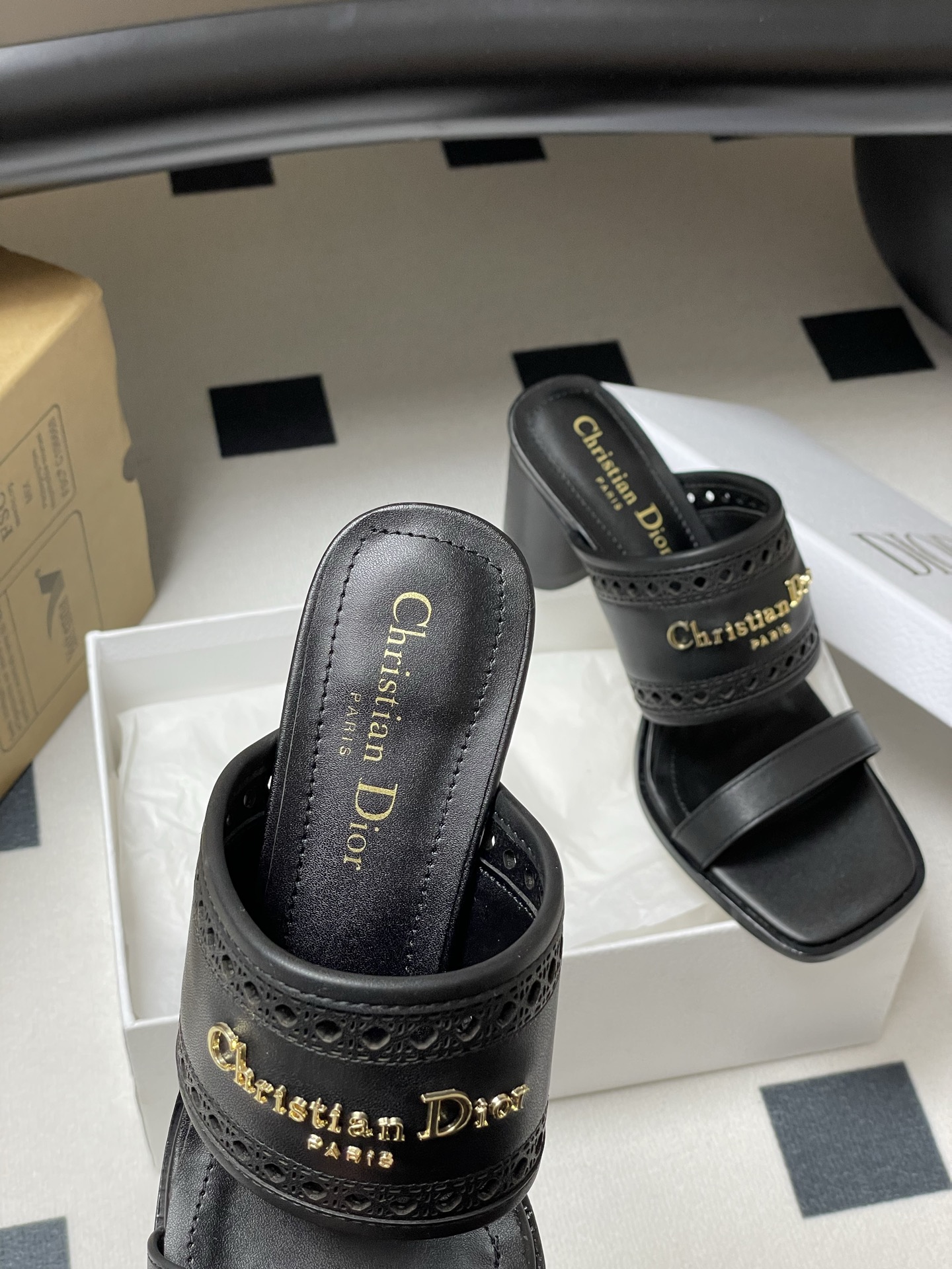 Dior D-Lane Heeled Sandals Black Leather Cannage Heeled Mules 7 i1741999562646 7241 0 5