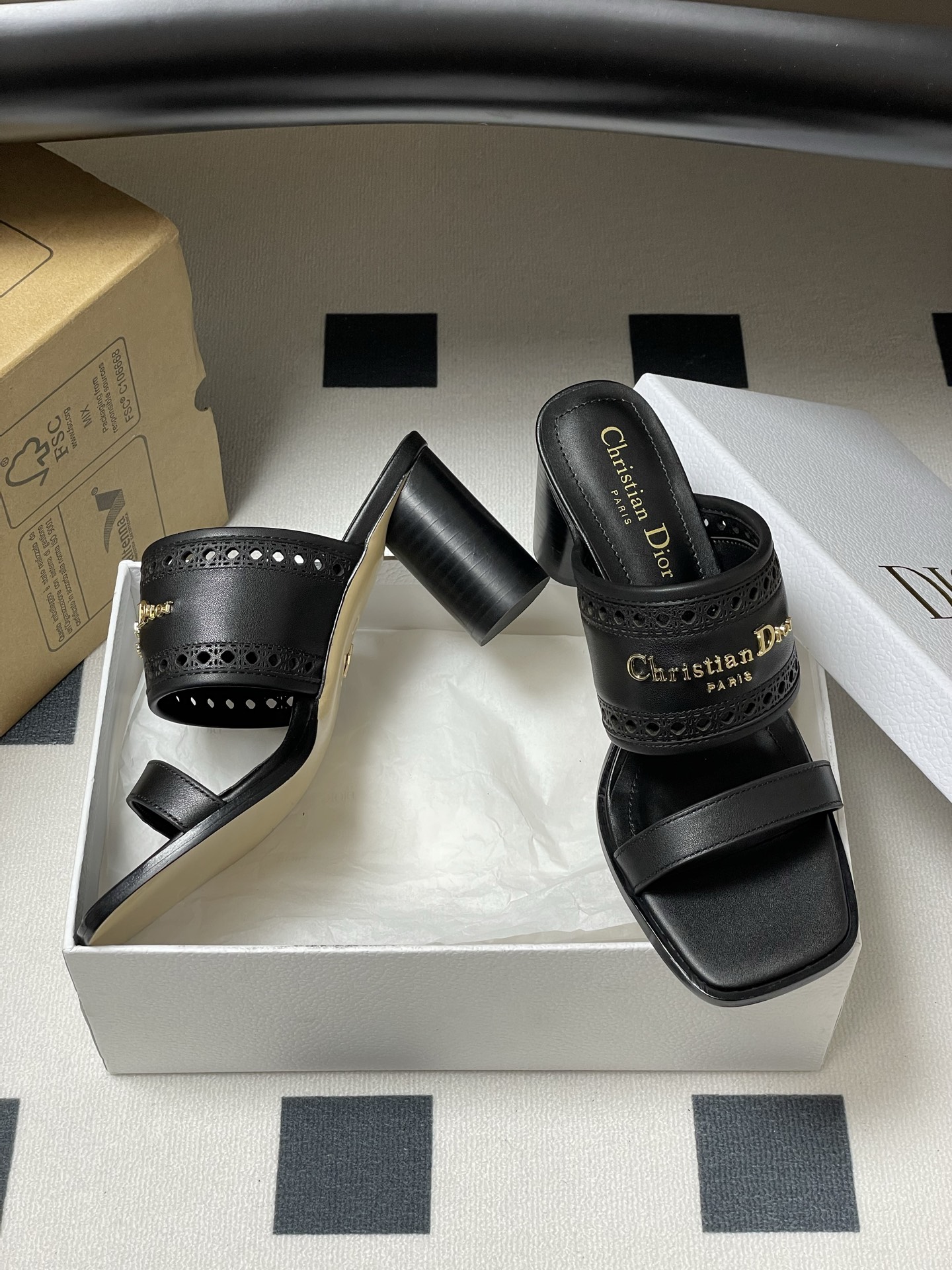 Dior D-Lane Heeled Sandals Black Leather Cannage Heeled Mules 6 i1741999562803 8037 0 4