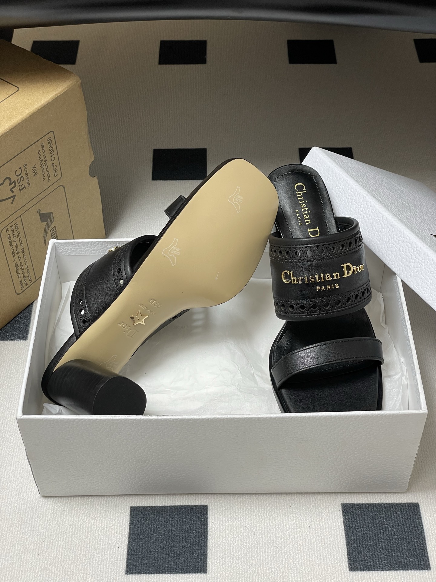 Dior D-Lane Heeled Sandals Black Leather Cannage Heeled Mules 9 i1741999563497 9834 0 7