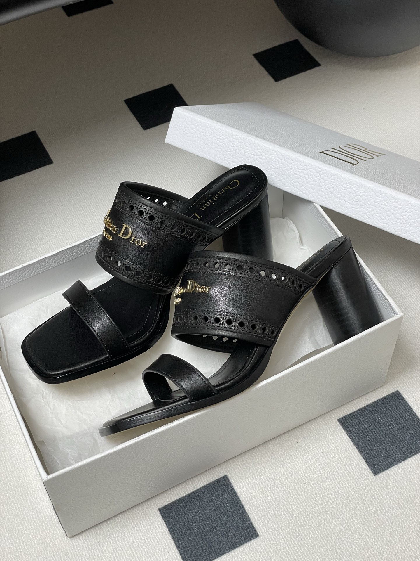 Dior D-Lane Heeled Sandals Black Leather Cannage Heeled Mules 5 i1741999563505 7238 0 3