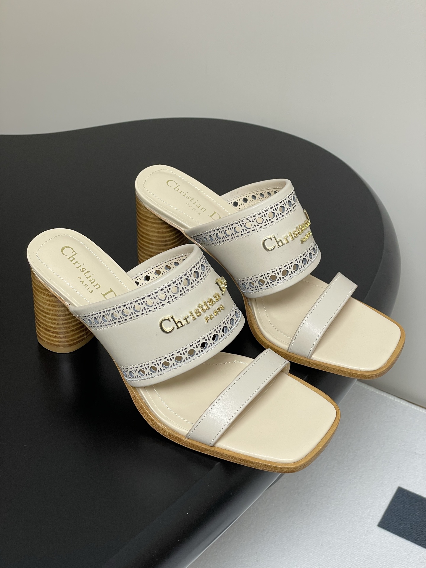 Dior D-Lane Heeled Mules with Cannage Motif and 'Christian Dior' Signature