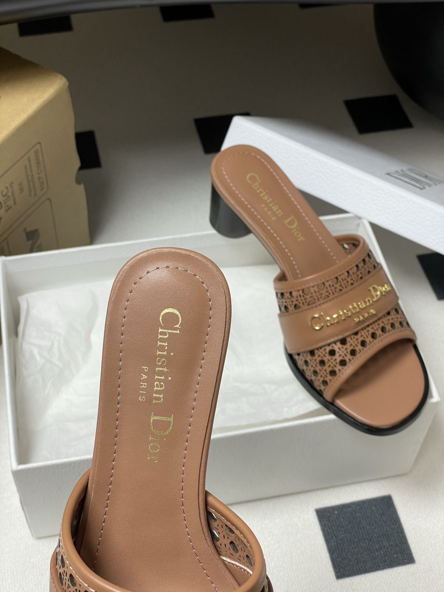 Dior D-Lane Heeled Mules,Openwork Cannage,Leather,Elegant Summer Slides 7 i1741999669353 8255 0 5