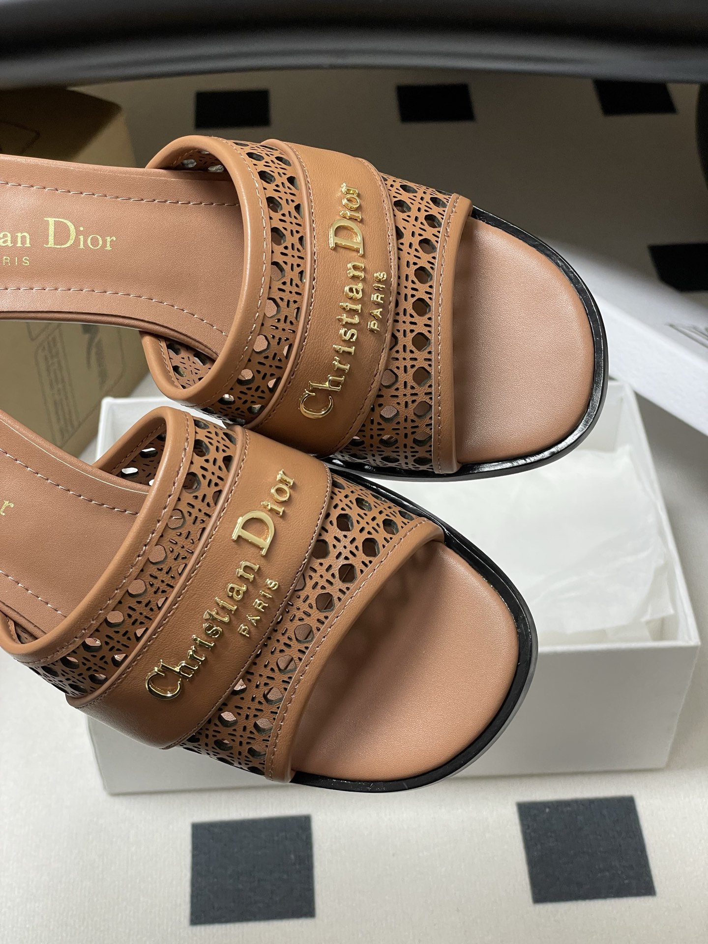 Dior D-Lane Heeled Mules,Openwork Cannage,Leather,Elegant Summer Slides 8 i1741999669436 9877 0 7