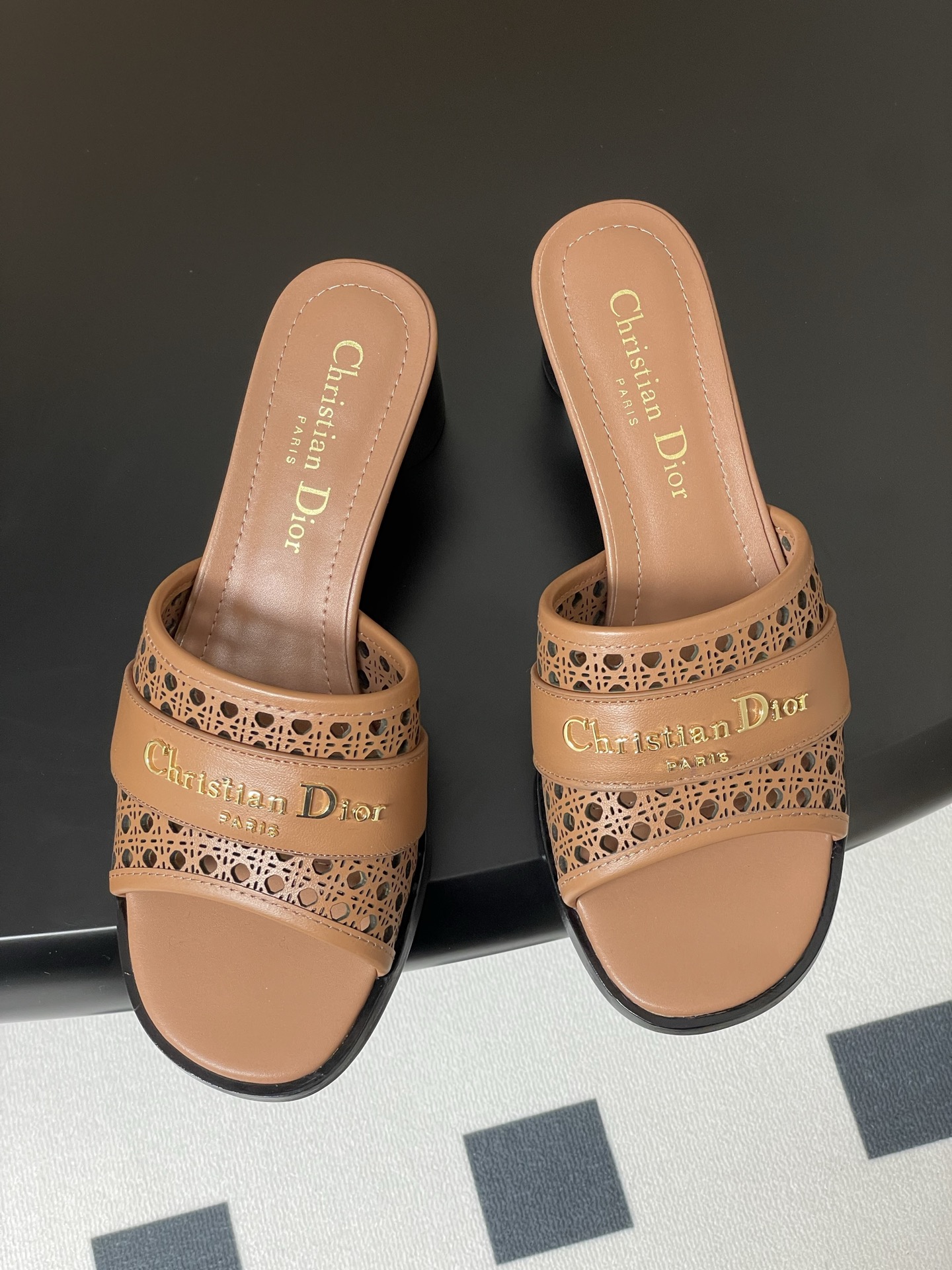 Dior D-Lane Heeled Mules,Openwork Cannage,Leather,Elegant Summer Slides 4 i1741999670353 7461 0 1