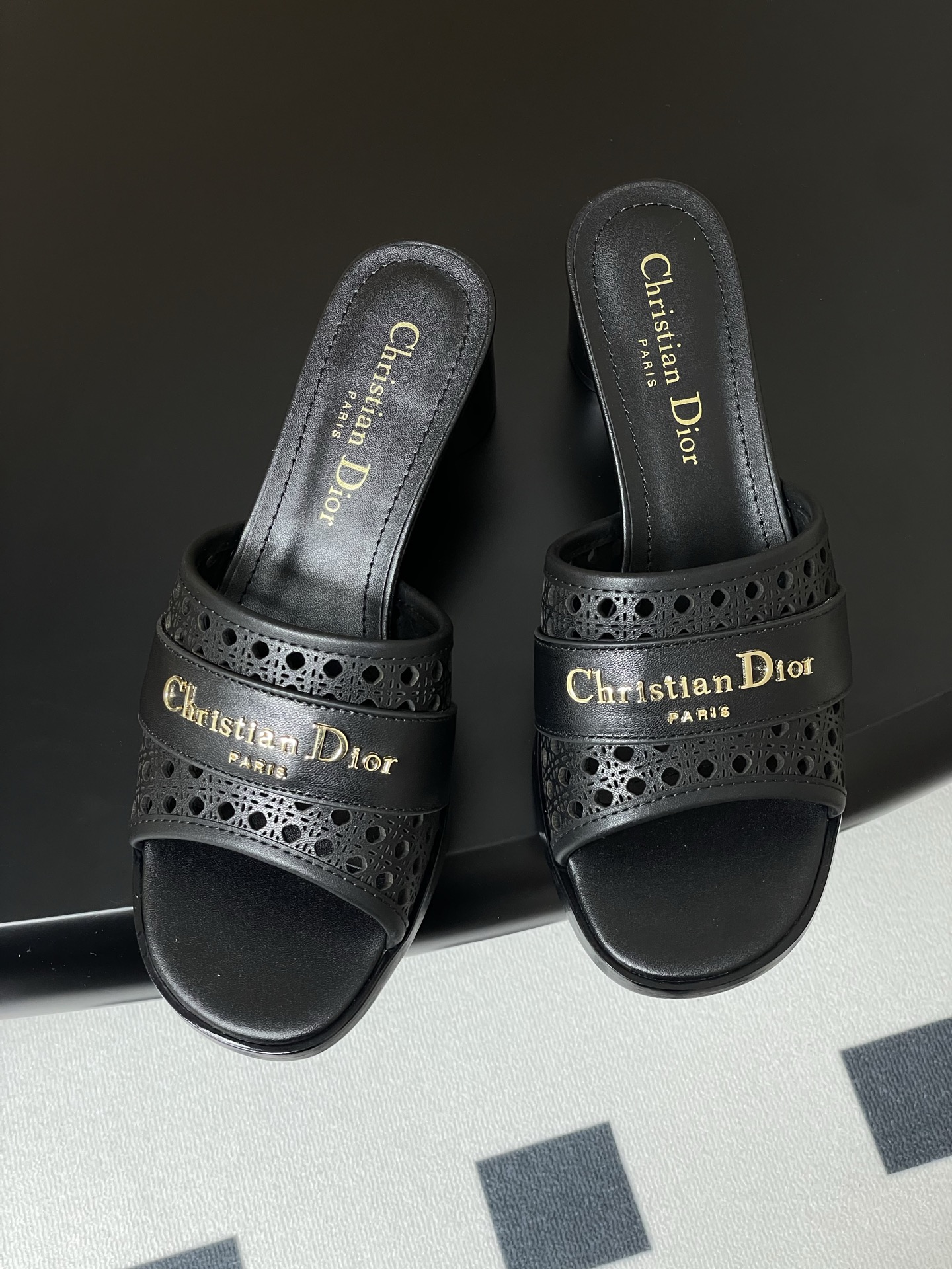 Dior D-Lane Heeled Mules - Black Leather Cannage High Heel Sandals 4 i1741999701314 8022 0 1